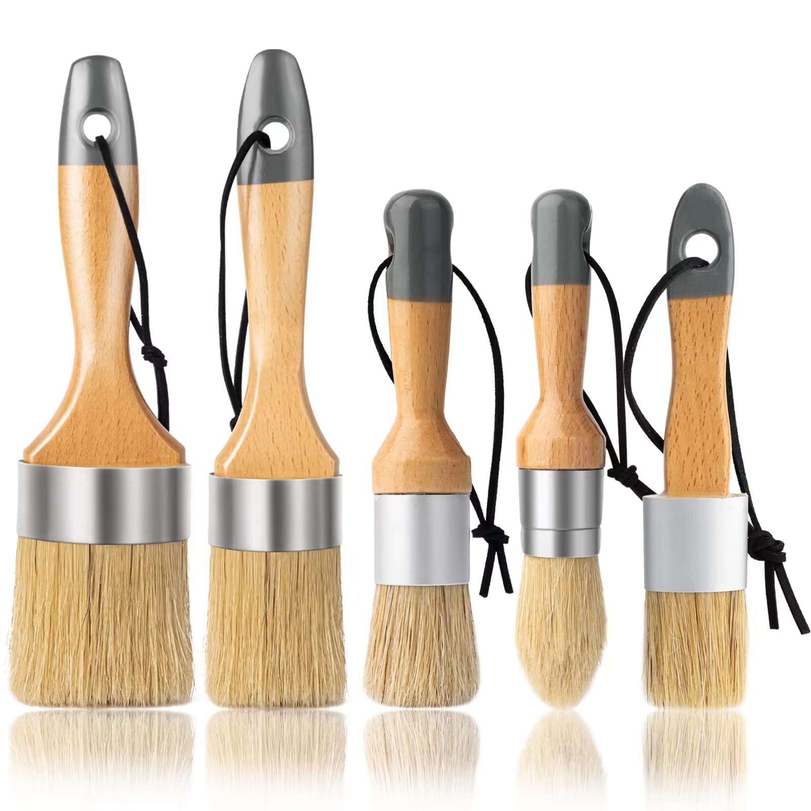 YiBaiBrush Chalk Paint Brush, Wax Paint Brush Set of 5, Natural Bristle