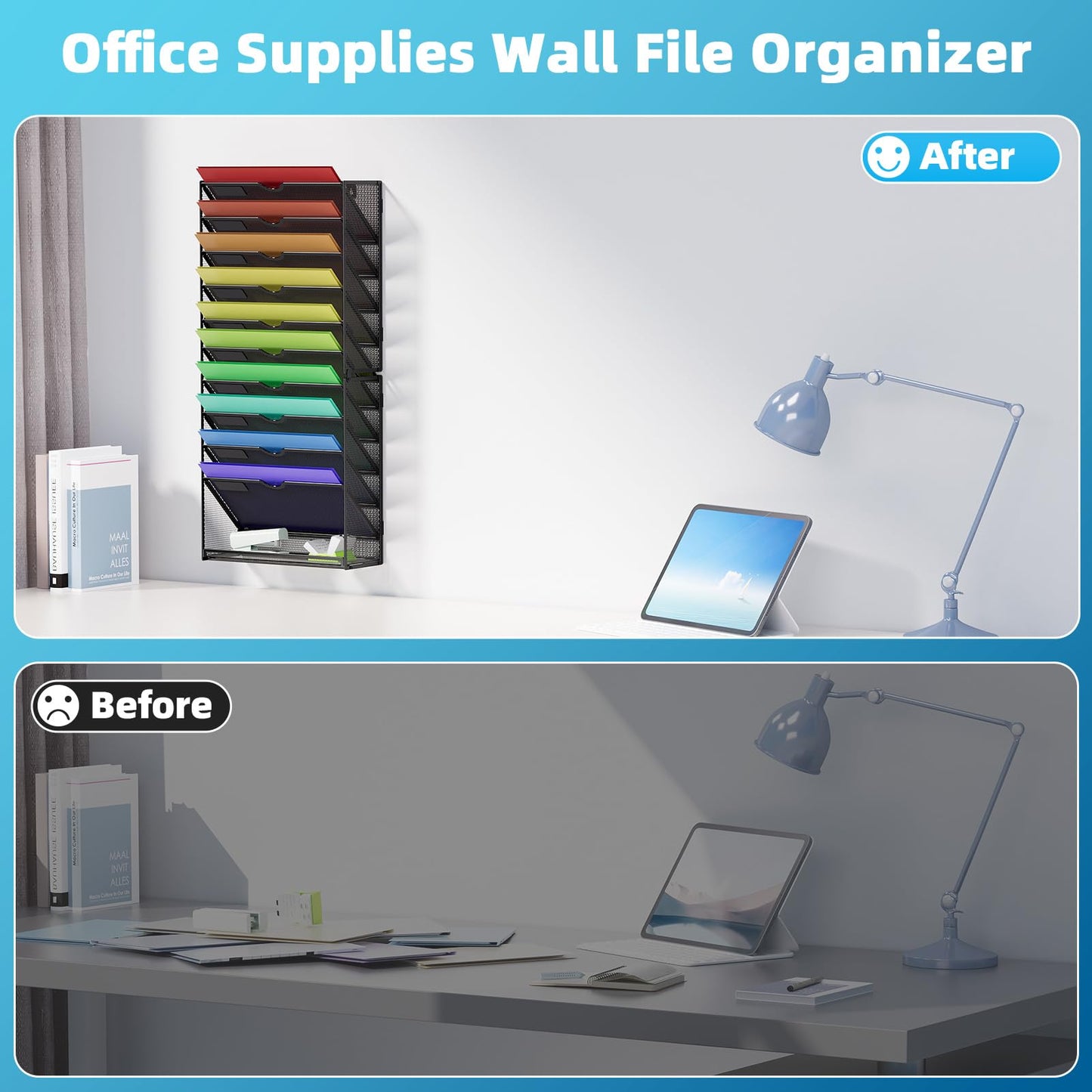 Marbrasse Wall File Holder 11-Tier Hanging Wall File Organizer, for Papers, Files Clipboard &