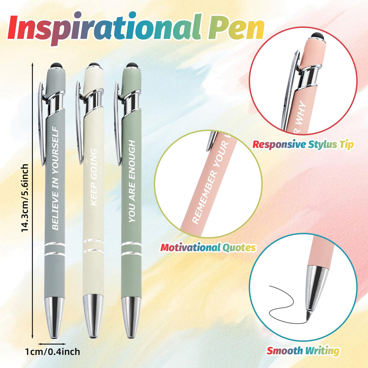 40 Pcs Inspirational Pens Kit with Stylus Tip & Sayings – 20 Motivational Pen + 20 Individual Bags