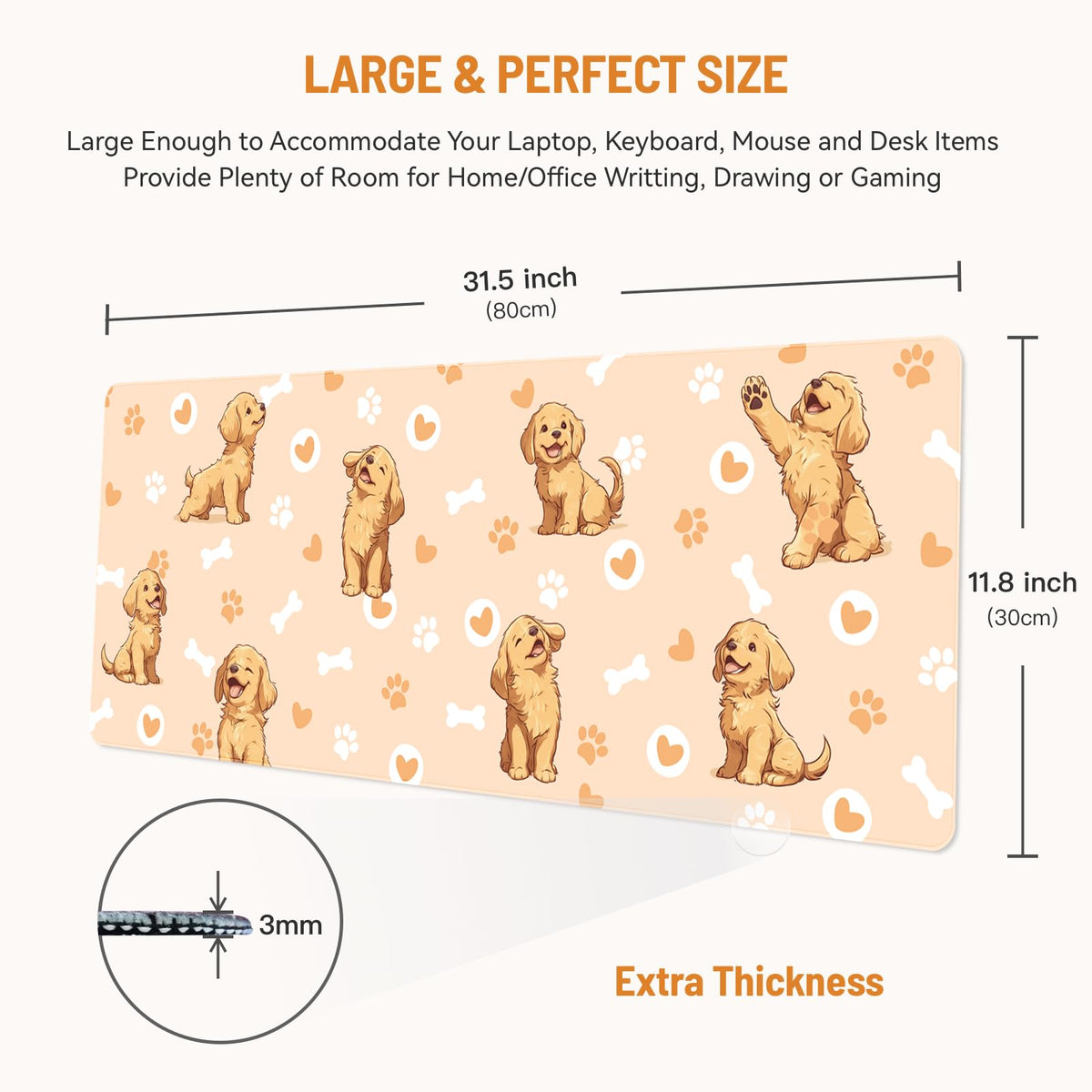Stanoha Cute Desk Mat for Keyboard Desktop Extra Large Mouse Pad, Dog