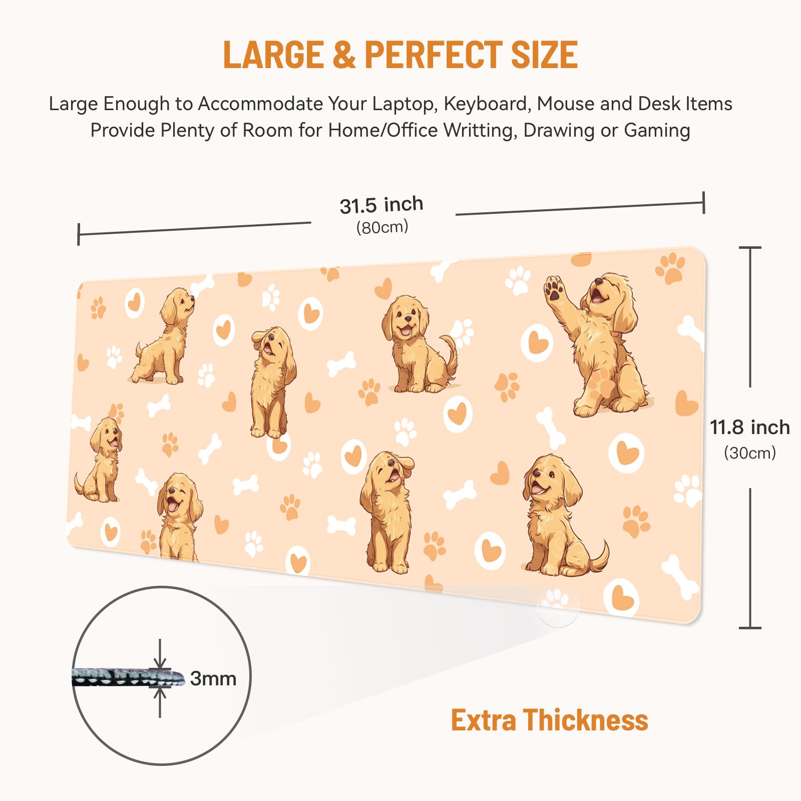 Stanoha Cute Desk Mat for Keyboard Desktop Extra Large Mouse Pad, Dog