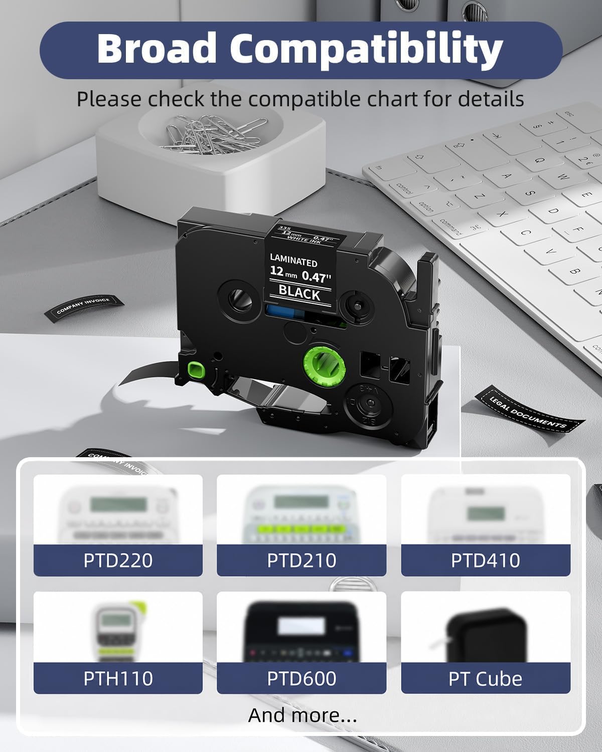 TZe-335 TZe335 TZe Label Tape Compatible for Brother Label Maker Tape Black