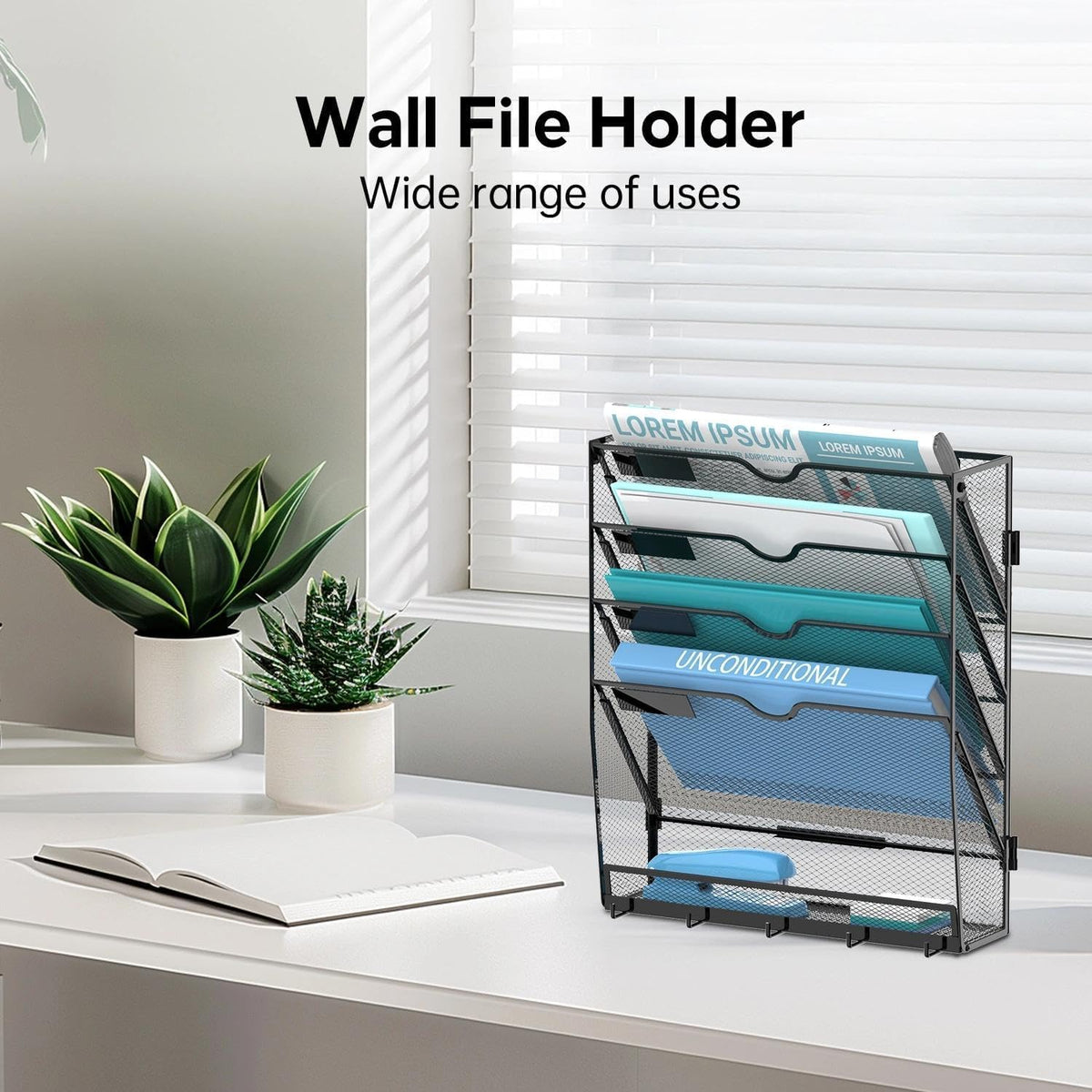 MHUD 5-Tier Wall File Organizer and Mail Organizer with 5 Hooks, 2 Pack