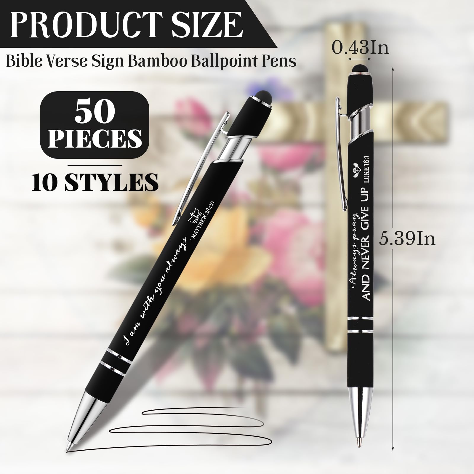 Fuutreo 50 Pcs Christian Pens Gift Bulk Bible Verse Inspirational Ballpoints Screen Touch Positive