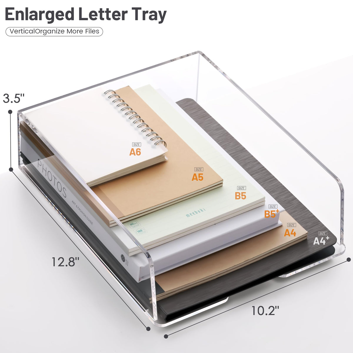 HeZone Enlarged Letter Paper Tray - Clear Acrylic Desk Organizers for Document Organization and