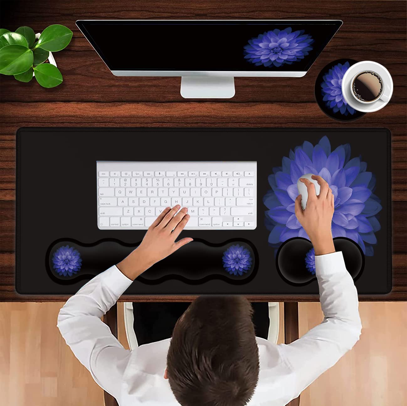 Ergonomic Mouse Pad Set, Desk Mat(31.5×11.8 in) + Keyboard Wrist Rest Support + Mouse Wrist Rest +