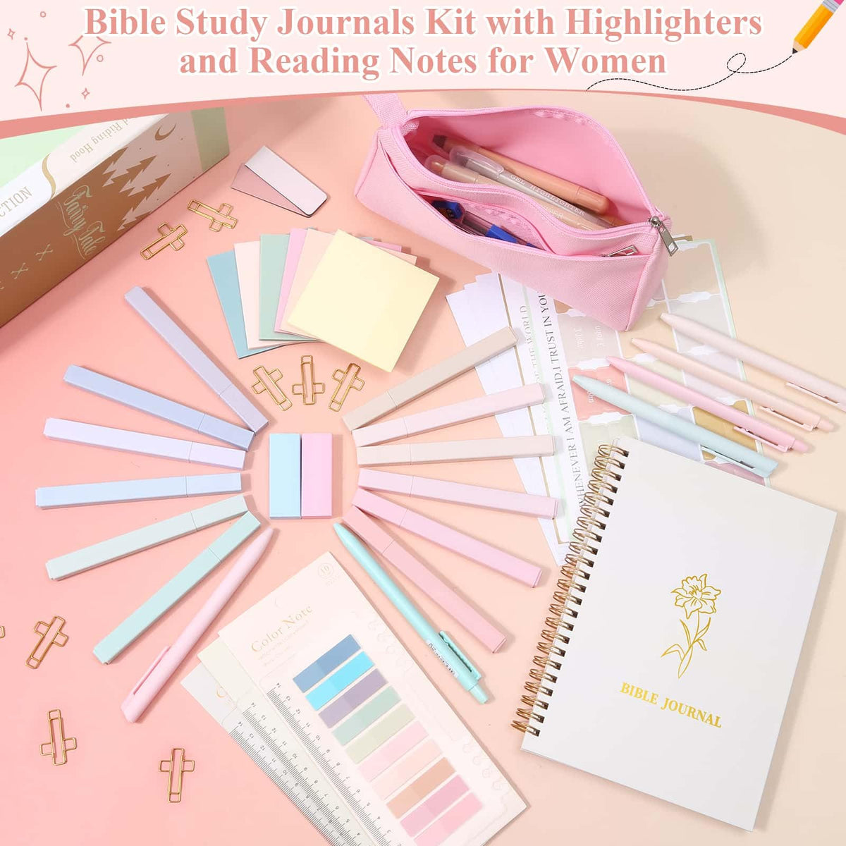 Flasoo 106 Pack Bible Study Supplies Journaling Kit for Women, Church Journal Note Taking
