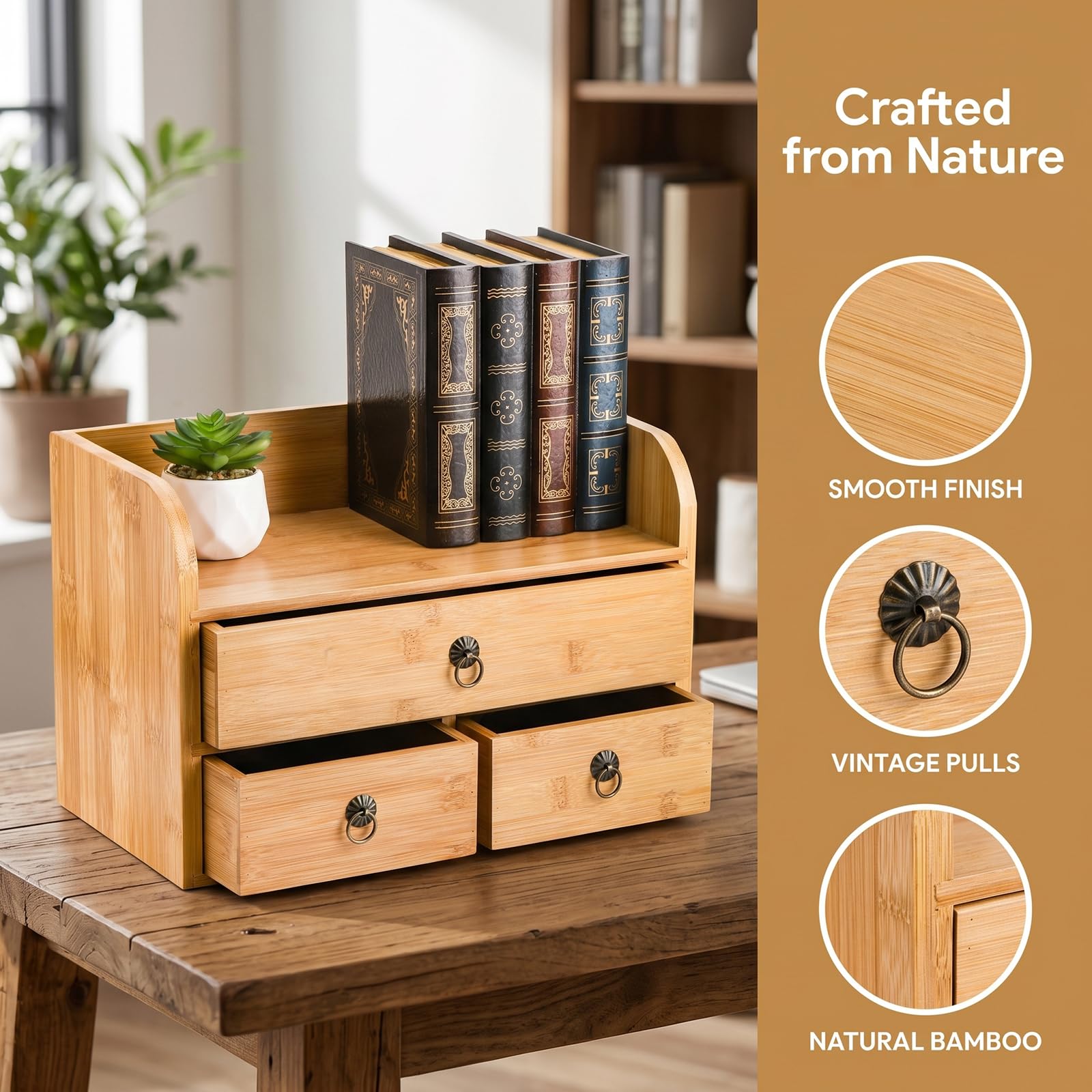 Nicunom Bamboo Desk Organizer, 3-Tier Bamboo Tabletop Storage Organization Multifunctional Desktop