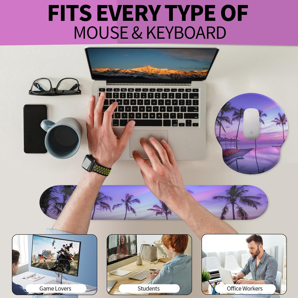 eulps Mouse Pad Wrist Support, Ergonomic Memory Foam Keyboard Wrist Pad & Gel Wrist Rest Set for