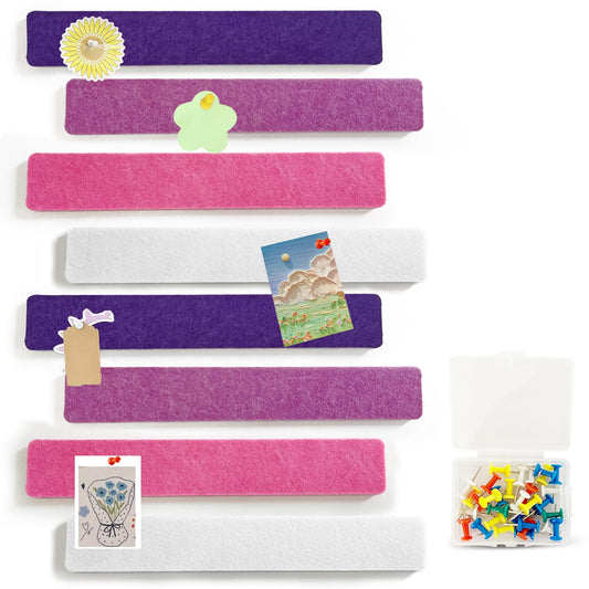8 Pcs Purple Pink White Felt Pin Board Bar Strips Bulletin Board ，Self-Adhesive Bulletin Board Bar