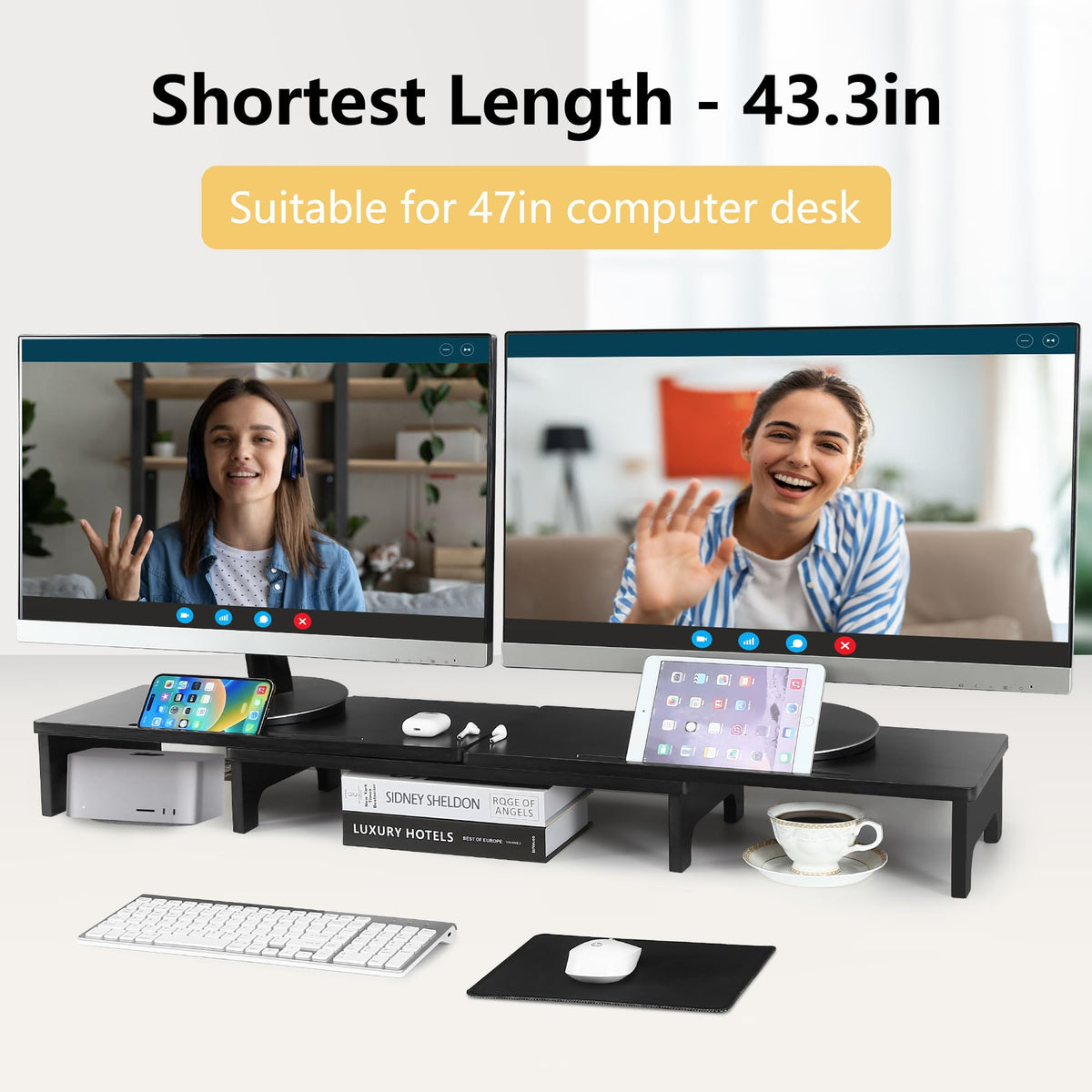 Nnewvante Bamboo Monitor Stand Riser, 60 inch Upgrade Height Large TV Riser