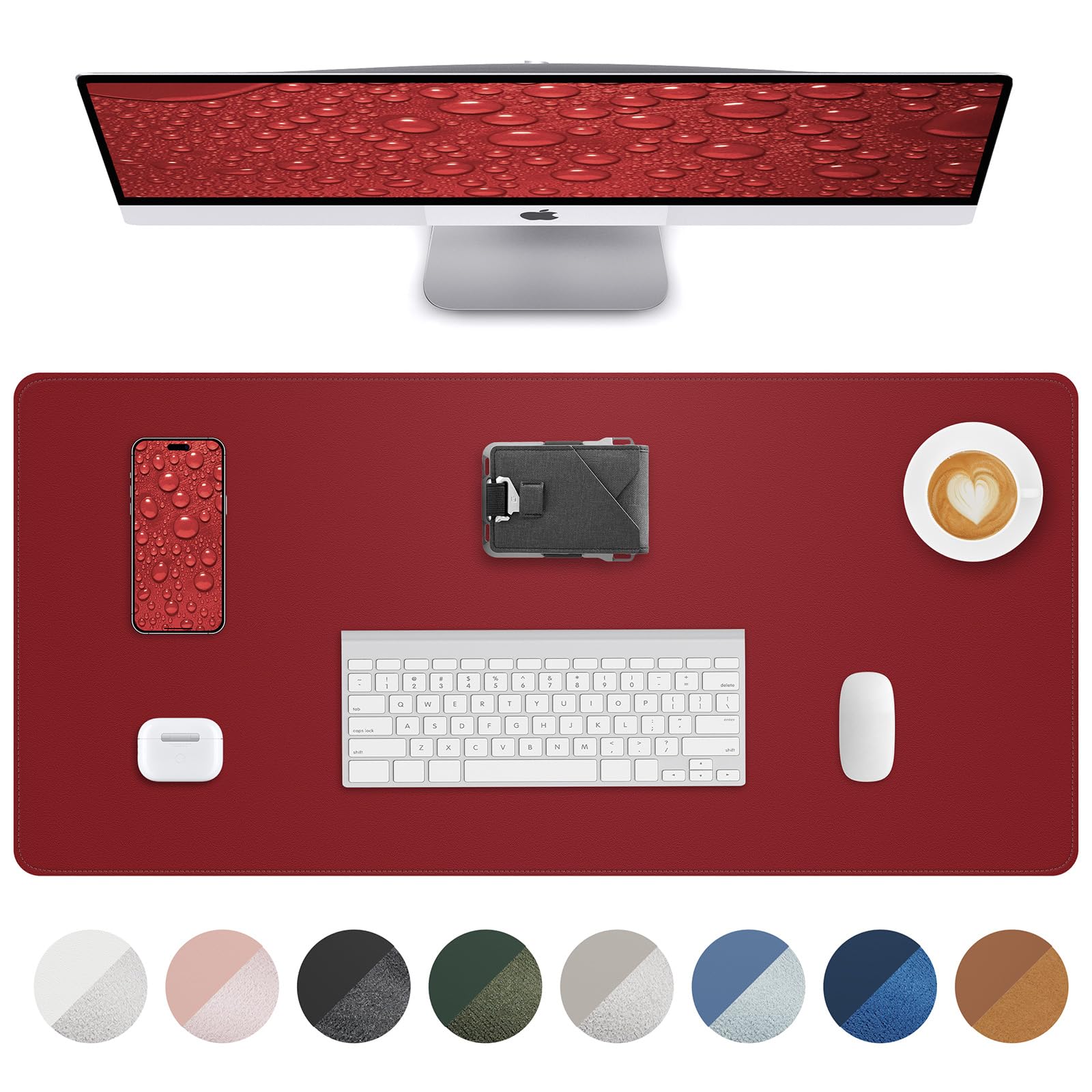 PU Leather Desk Pad Protector - 36"x17" Large Non-Slip Desk Mat, Waterproof Office Desk Blotter for