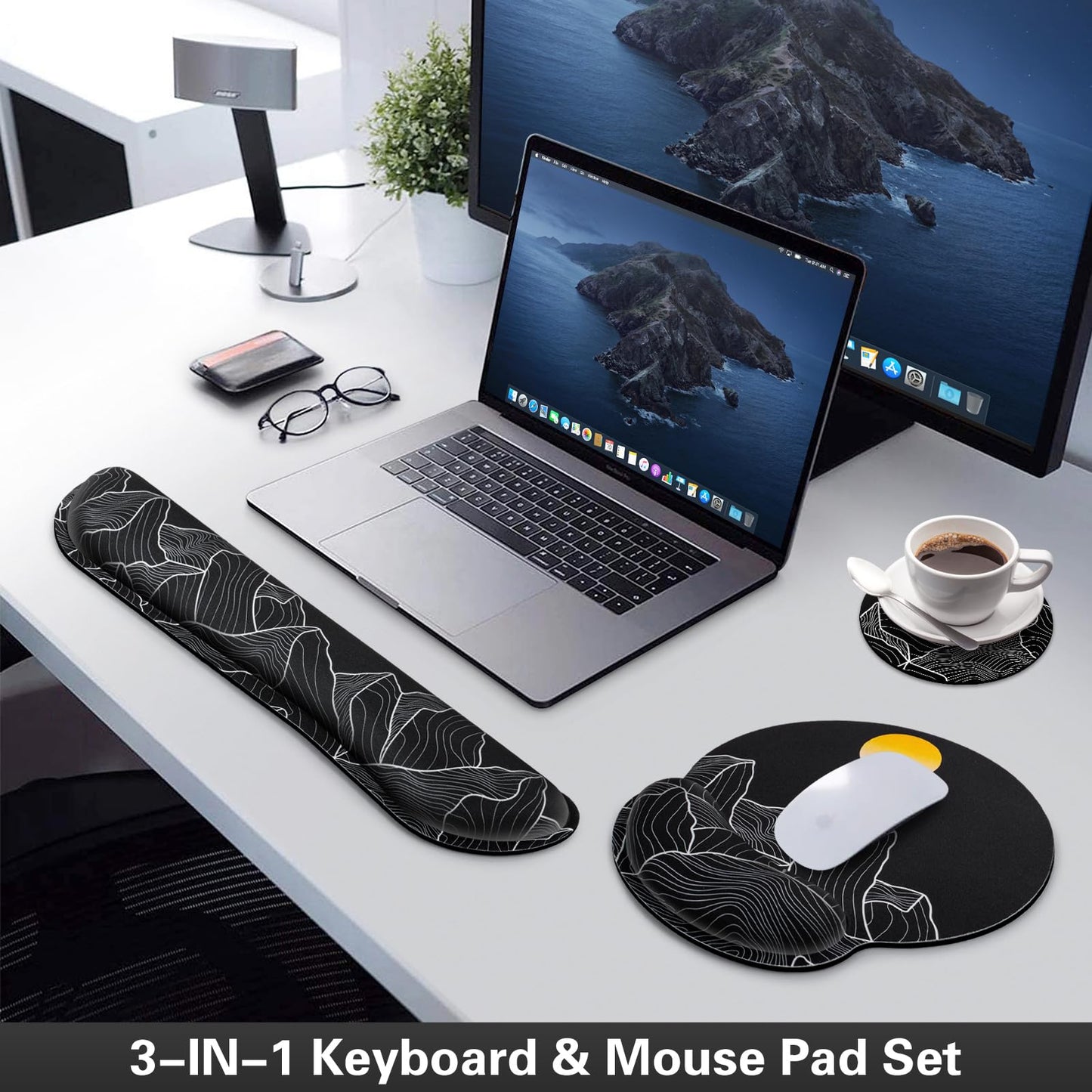Mouse Pad Black, Ergonomic Keyboard Wrist Rest, Mouse Pad with Wrist Rest