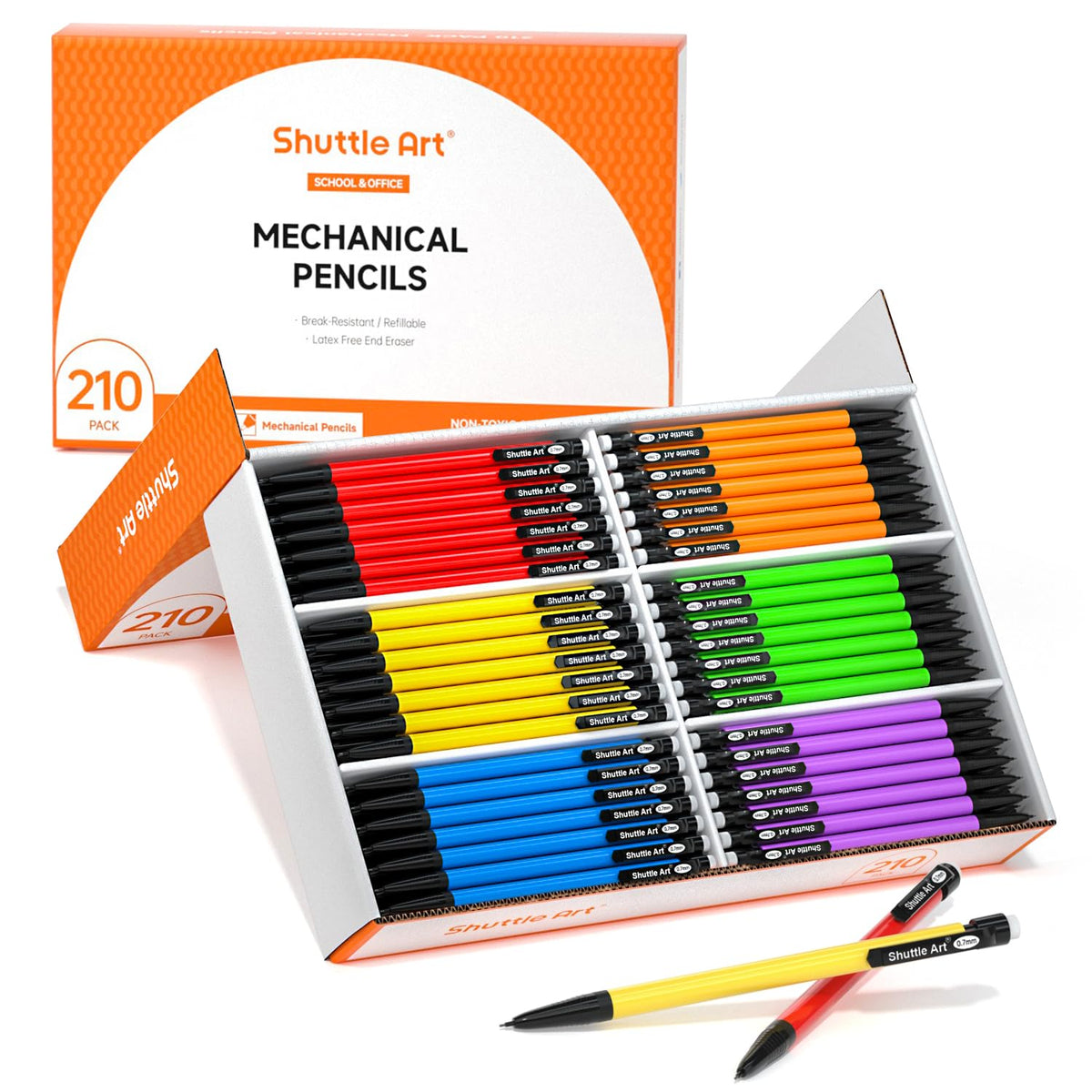 Shuttle Art Mechanical Pencils, 210 Pack Bulk Mechanical Pencils 0.7mm Medium Point, HB #2 Lead