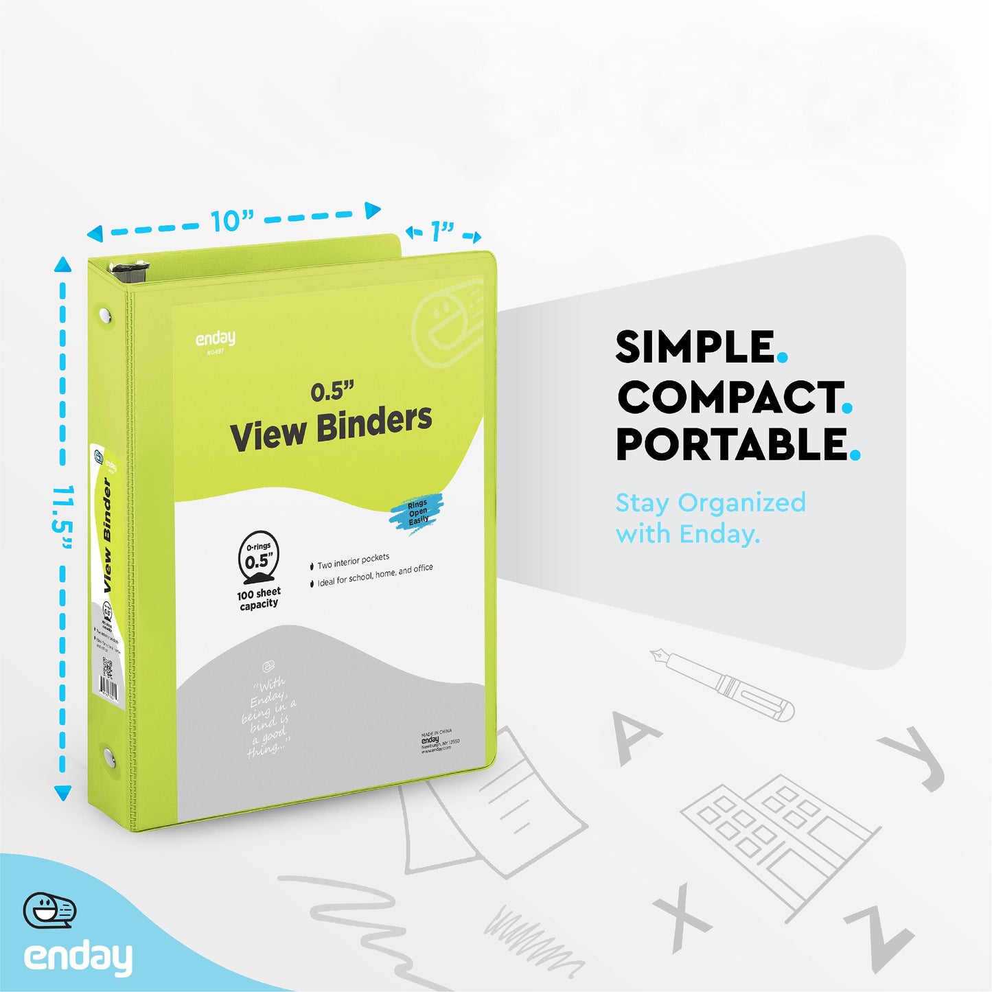 Enday 2 inch 3 Ring Binder (6 Pack - Assorted Colors) Binder 2 inch with Clear View Cover and 2