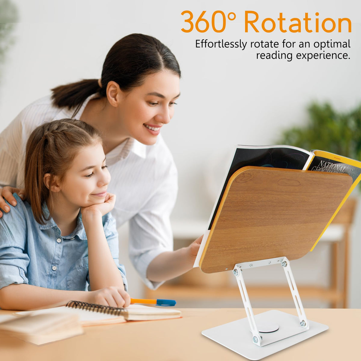 trophable Book Stand for Reading Cookbook Stand Book Holder with 360 Rotating Base Page Clips Book