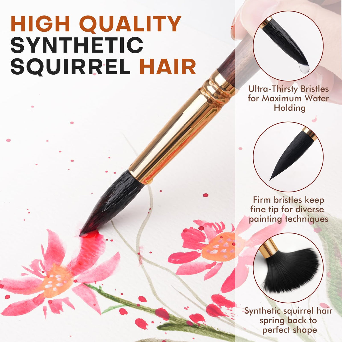Watercolor Brushes Professional, Fuumuui 10Pcs Synthetic Squirrel Hair Water Color Paint Brush Set