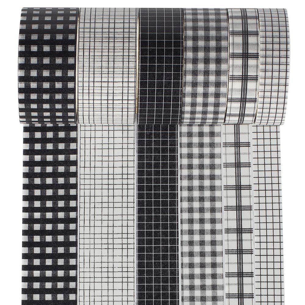 YUBBAEX 6 Rolls Plaid Washi Tape Set Basic Grid Masking Decorative Tapes for Arts, DIY Crafts