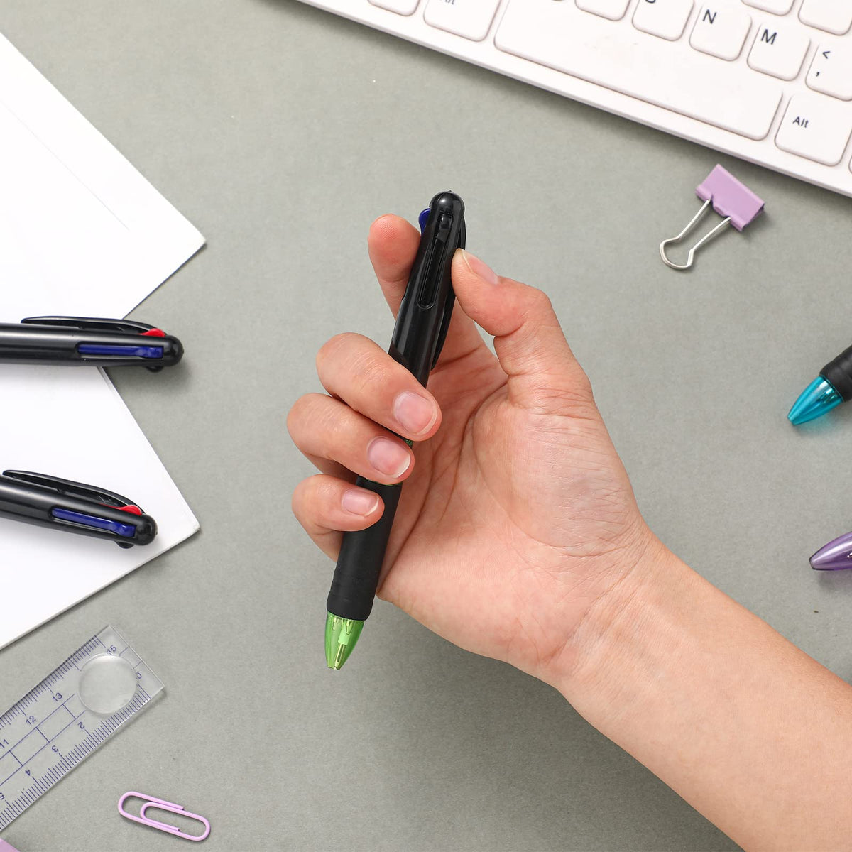 Geyee 96 Pack 4 Color Pens Retractable, 0.7 Mm Ballpoint Pen for Office
