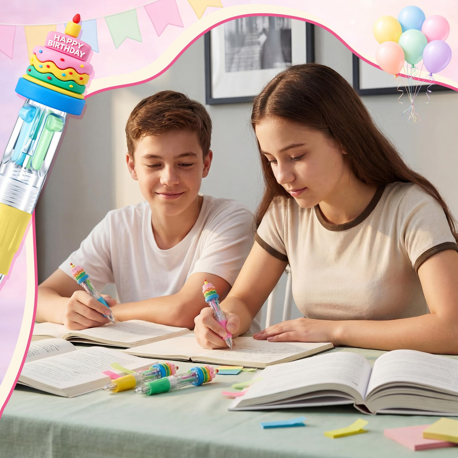 Kosiz24 Pack Happy Birthday Gifts Multicolor 4 in 1 0.5mm Ballpoint Pens