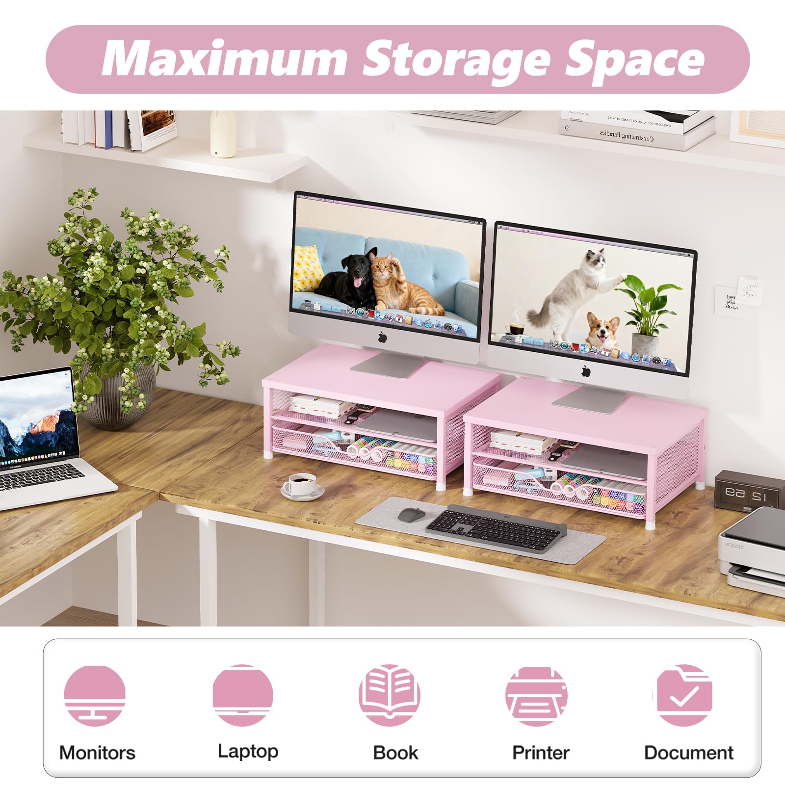 OPNICE Computer Monitor Stand Riser, Desk Organizer with Drawer, Printer & Laptop Stand, Office