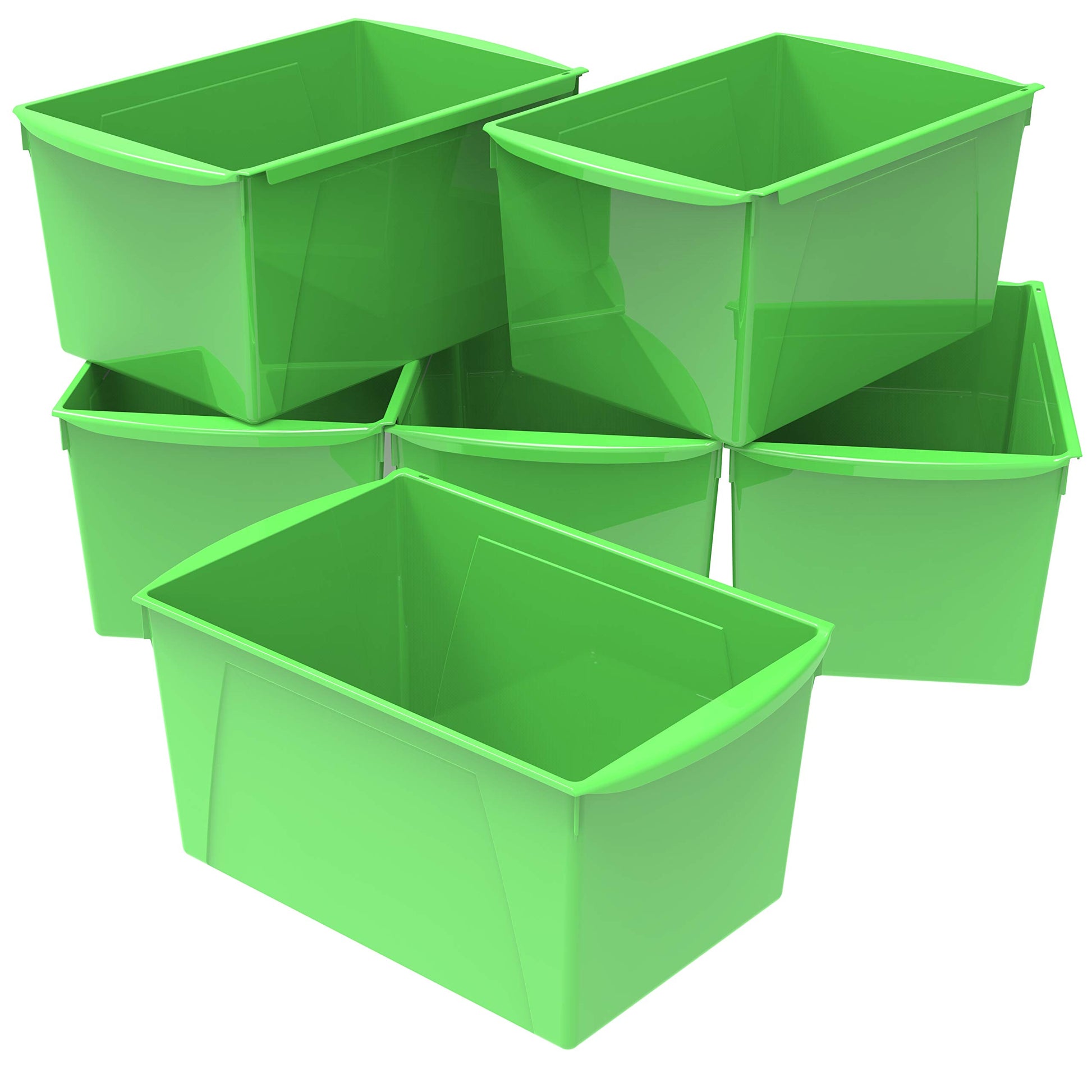 Storex Extra-Large Book Bin, Interlocking Plastic Organizer for Home, Office and Classroom, Green