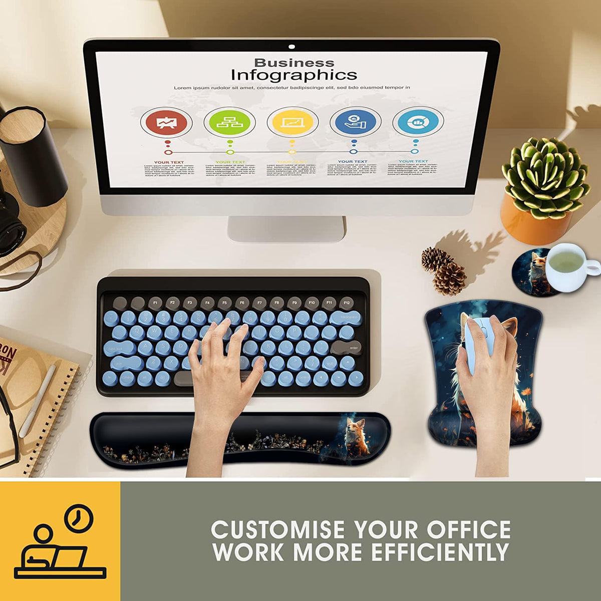 Keyboard Wrist Rest and Mouse Pad Wrist Support Set, Ergonomic Gel Mouse Pad Wrist Rest with