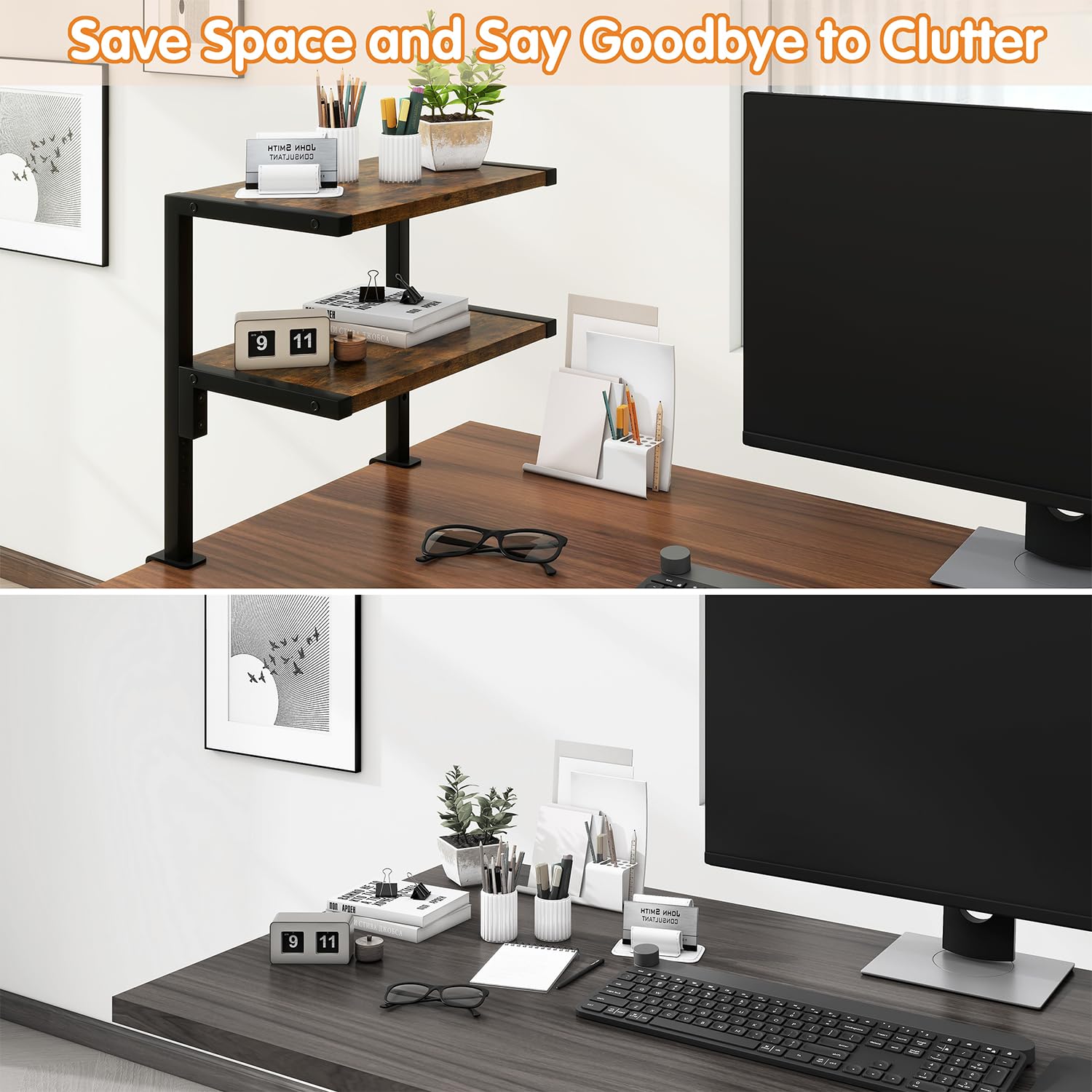 IBUYKE Clamp on Desk Organizer Shelf,Desk Extender Shelves UTMZ007H