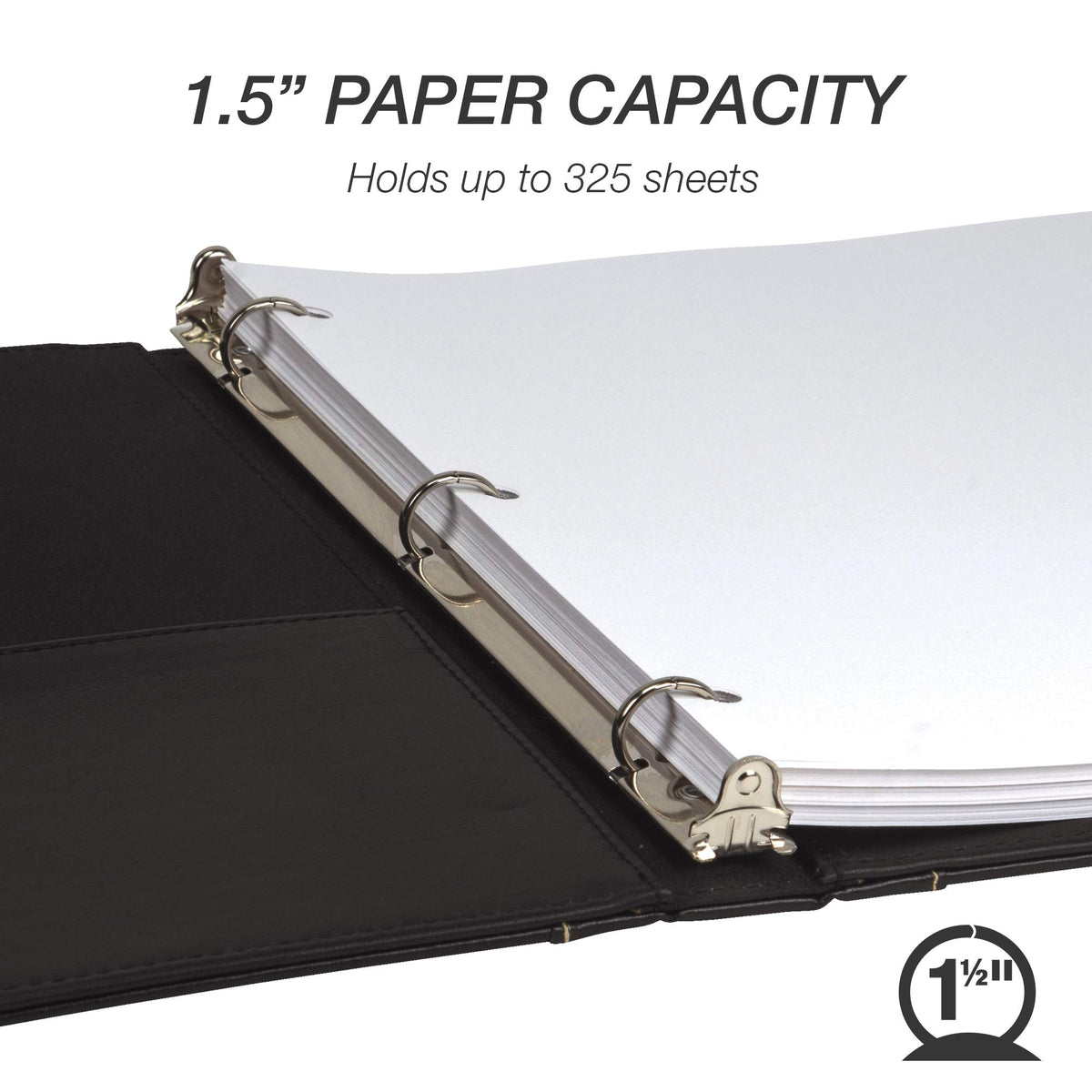 Samsill 1.5 Inch 3 Ring Binder, Leather, Black with Contrast Stitching, 8.5 x 11 Inch, 3 Rings