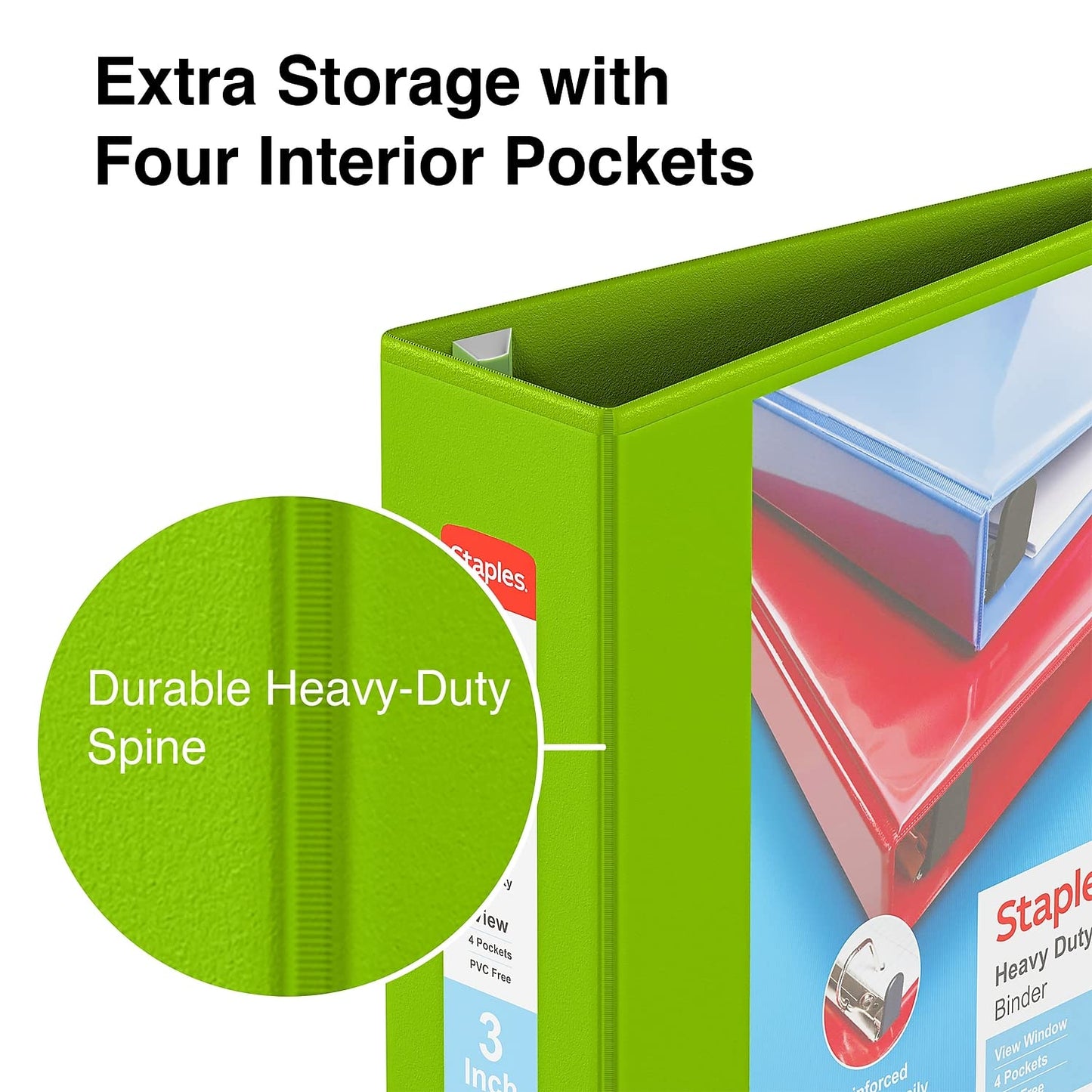 Staples Heavy-Duty 3-Inch D-Ring View Binder, Chartreuse