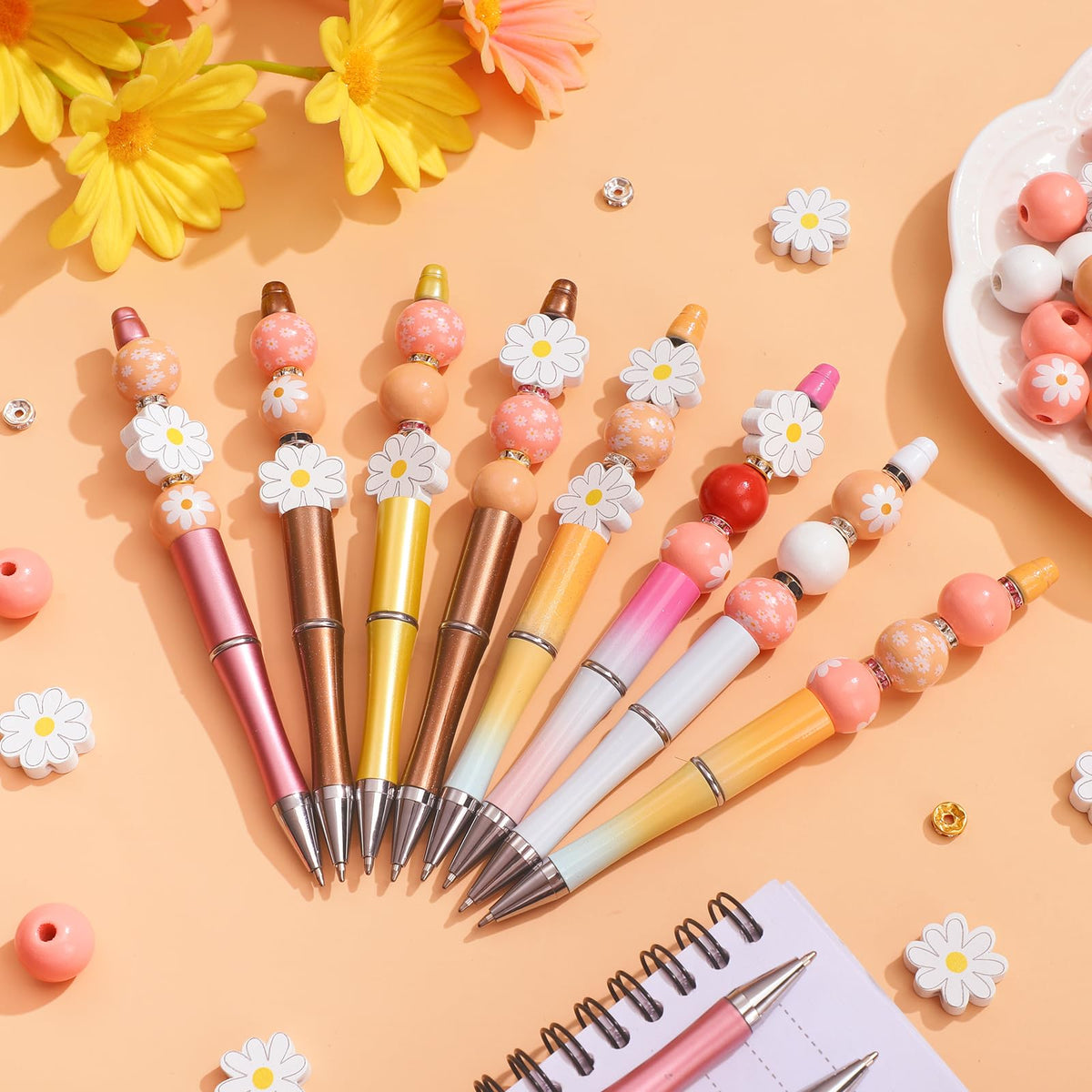Colarr 197 Pcs Beadable Pens DIY Pen Making Kit, Cute Daisy