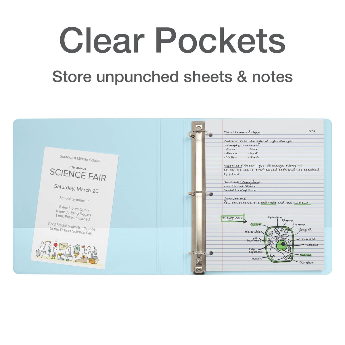 Oxford 3 Ring Binders, Binders for School, 1.5 Inch ONE-Touch Easy Open D Rings, 3-Sided View