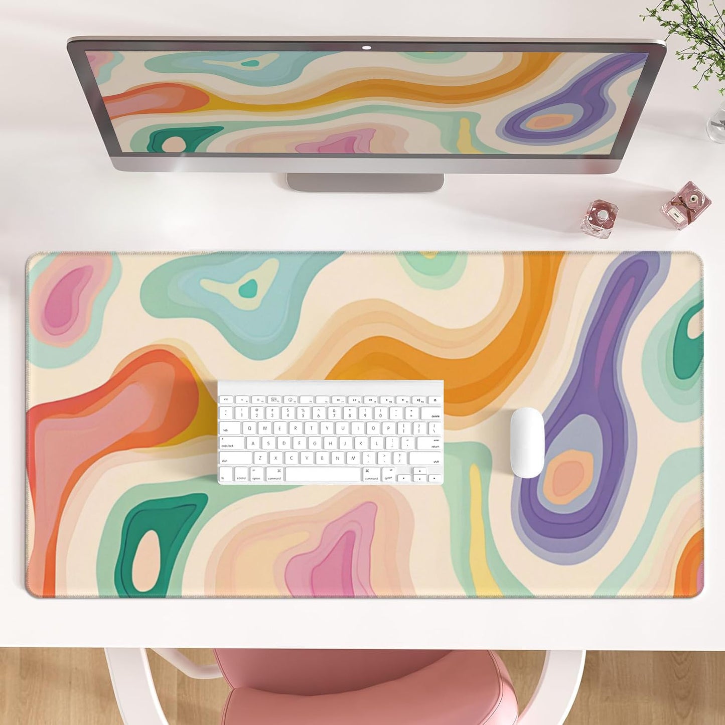Abstract Aesthetic Desk Mat Desktop,Gaming Mouse Pad Long Cute Desk Pads