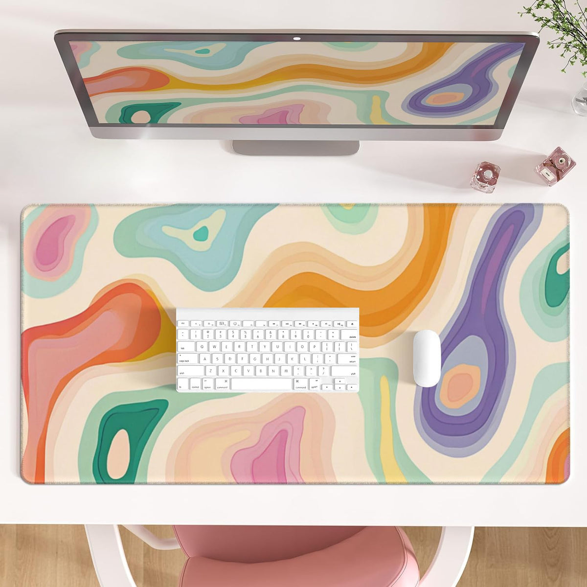 Abstract Aesthetic Desk Mat Desktop,Gaming Mouse Pad Long Cute Desk Pads