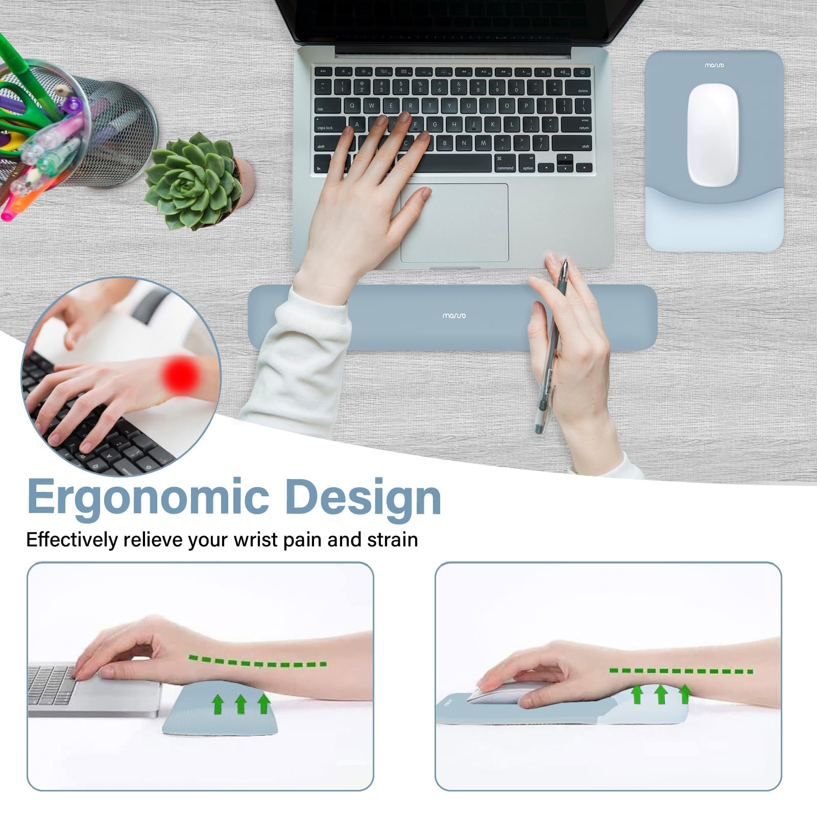 MOSISO Wrist Rest Support Mouse Pad & Keyboard Set, Aquamarine