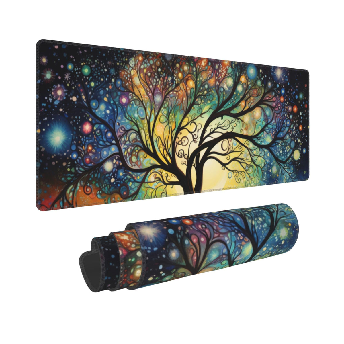 Large Gaming Cosmic Tree Design Mouse Pad 31.5 x 12 Inch, Non-Slip Base, Water Resistant, Ideal for