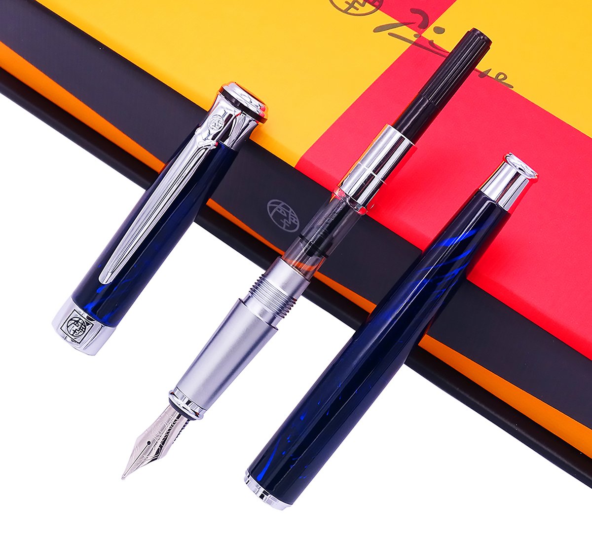 Lanxivi Picasso Fountain Pen Fine Nib 903 Series Blue Marble Sweden Flower King with Well-Balanced