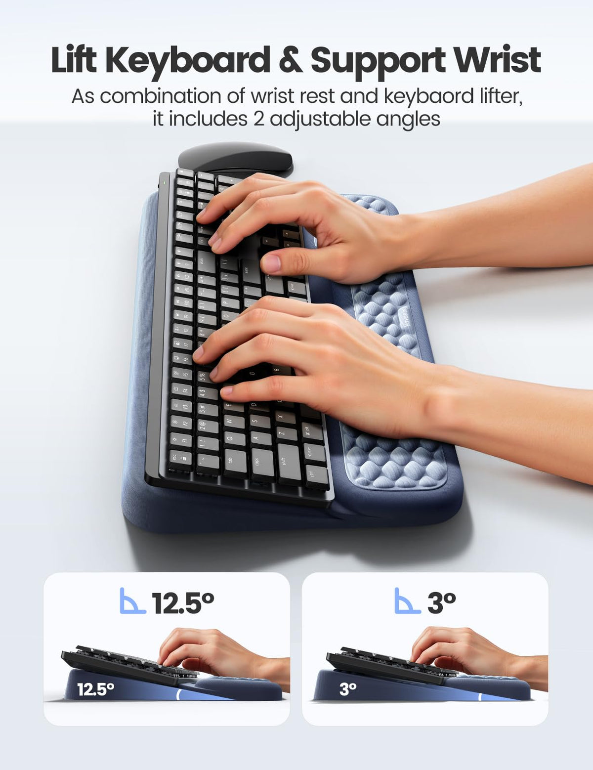 Vaydeer Wrist Rest with Keyboard Stand, Computer Wrist Support Pad, Ergonomic Keyboard Riser Holder