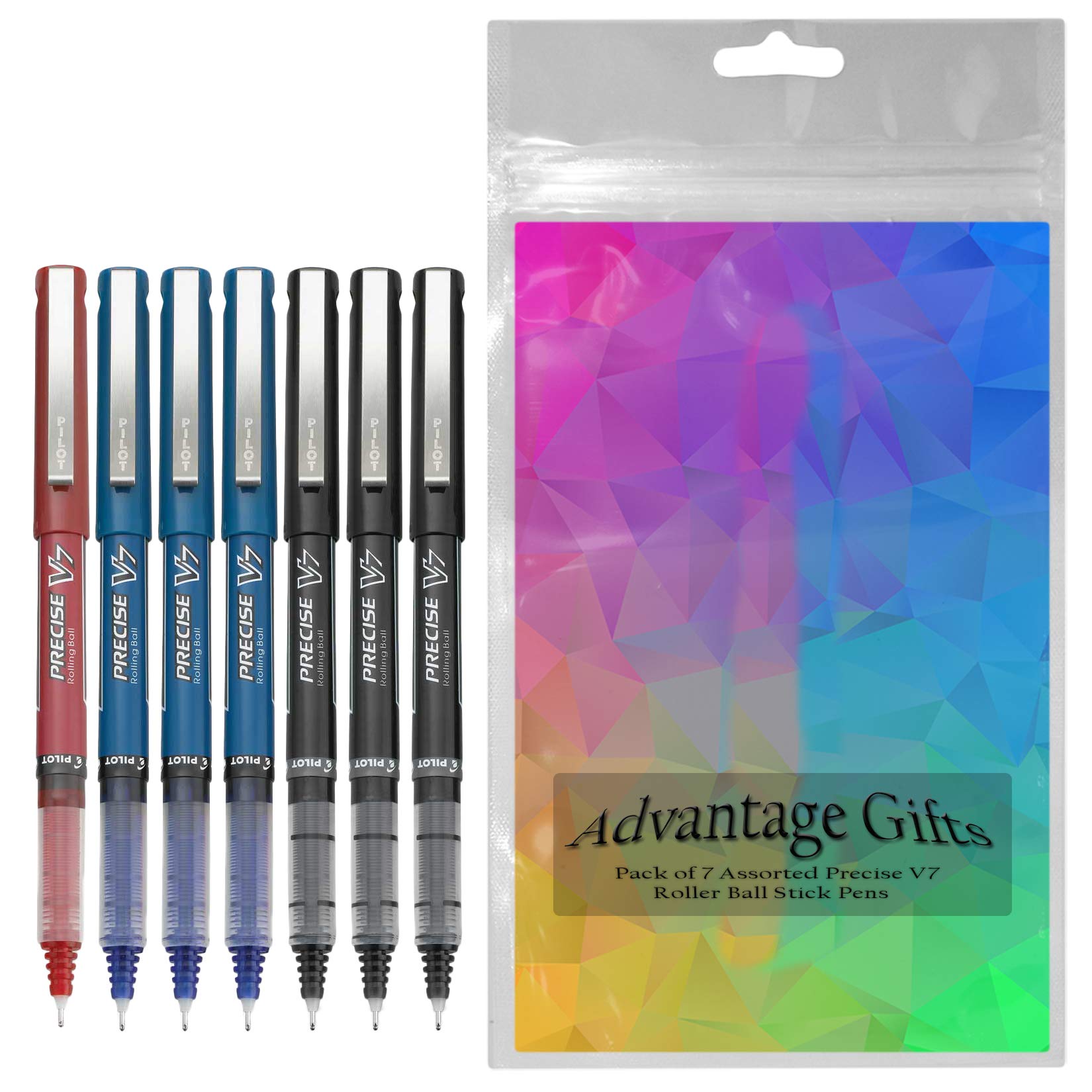 Advantage Gifts Precise V7 Rolling Ball Stick Pens, Fine Point 0.7mm Assorted Color Red Ink, Black