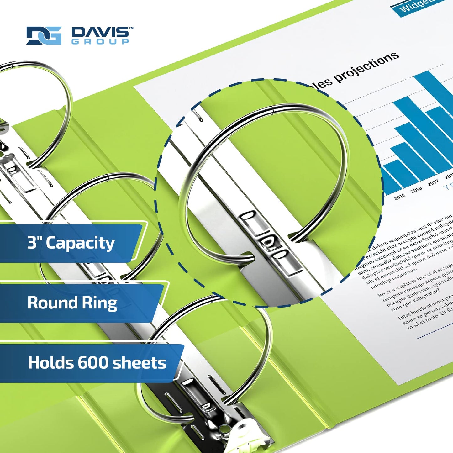 Premium Economy 3-Ring Binder, Spine Label, 3" Round Rings, Lime Green, 6Pk