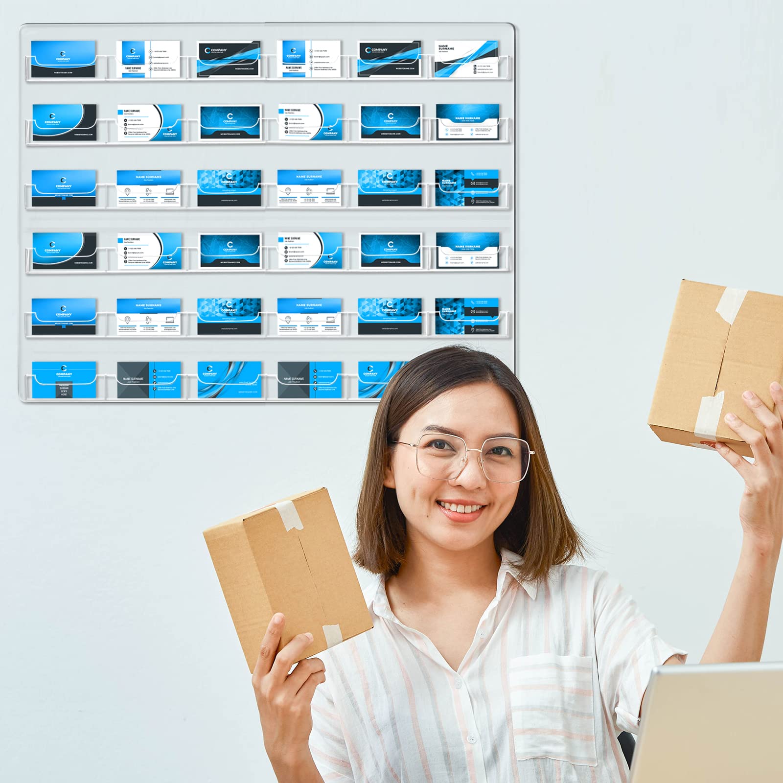 Lincia Acrylic Business Card Holder Wall Mount, 36 Pocket, 19.69'' x 21.38''