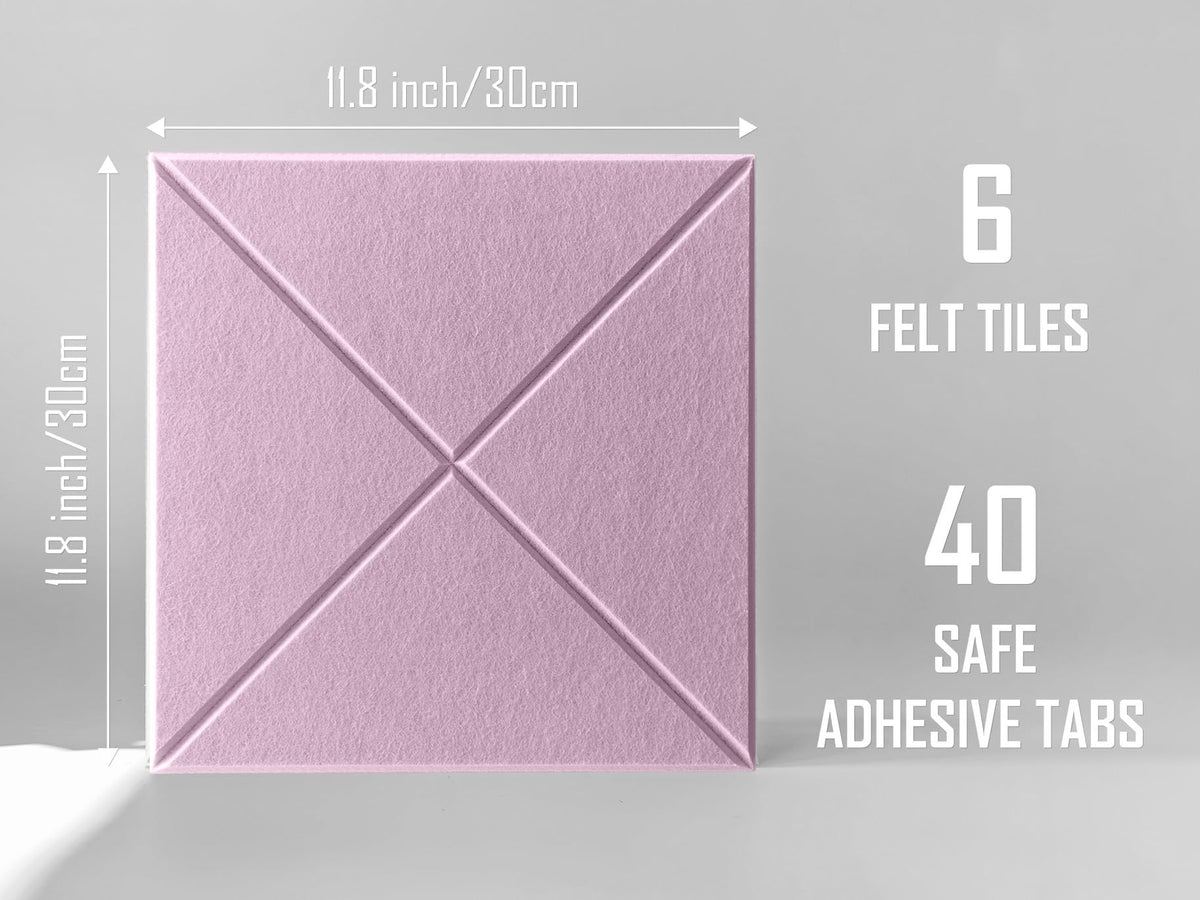 6 Pack Decorative Felt Wall Tiles (11.8” x 11.8”) - Modern Bulletin Board for Home Office &
