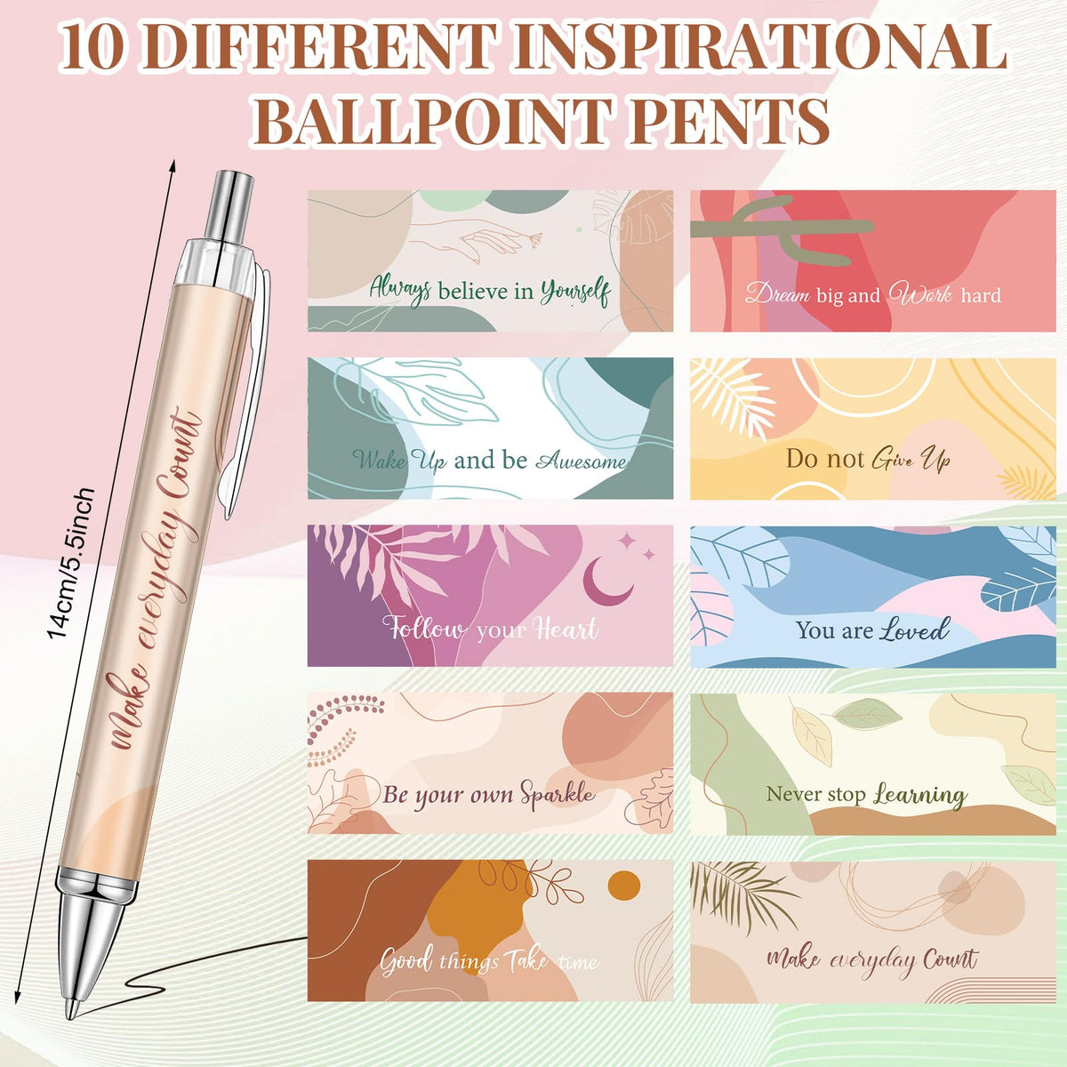 Yeaqee 50 Pcs Motivational Pens Bulk Inspirational Quotes,Boho Style