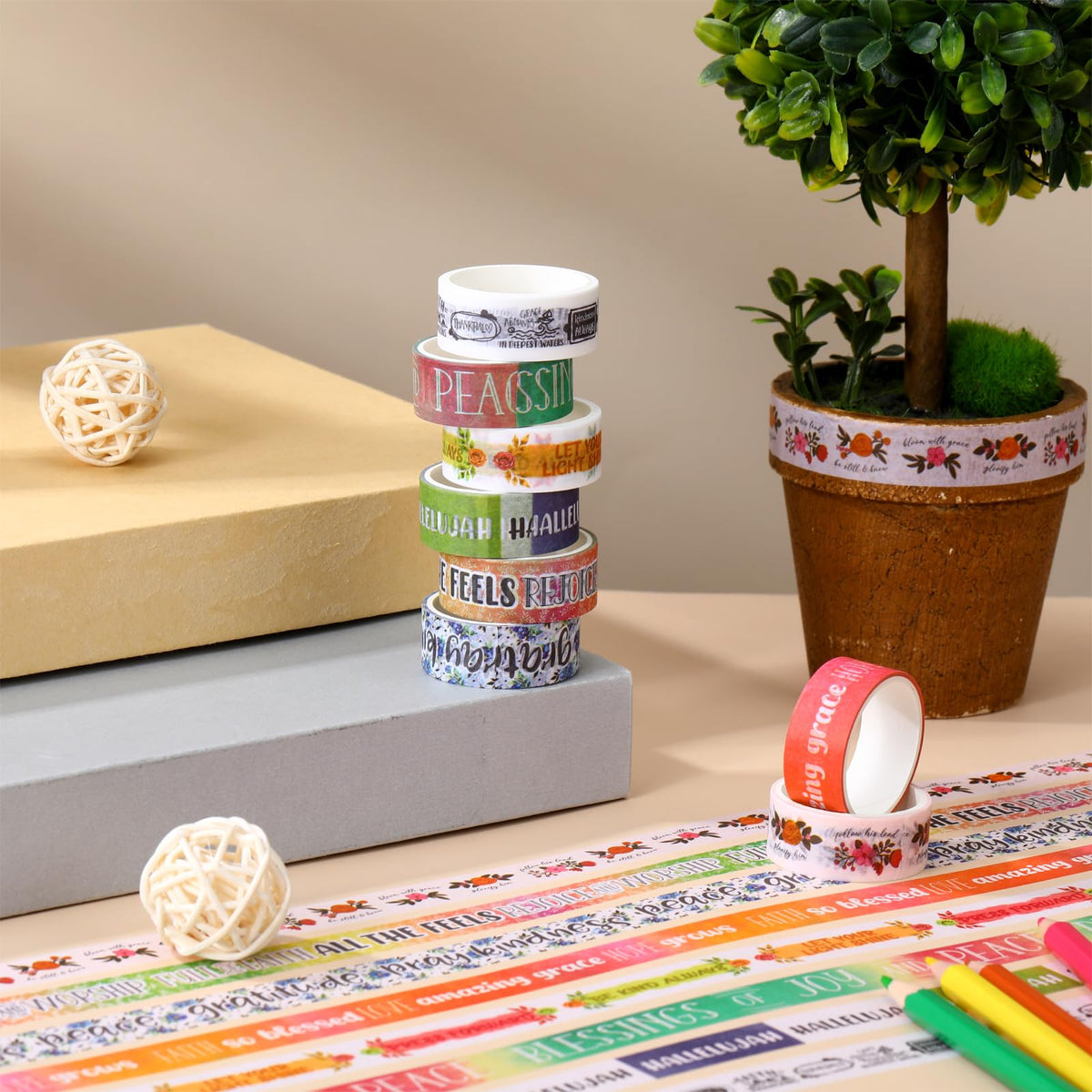 Janlaugh 24 Rolls Christian Washi Tape Gifts for Bible Journaling, Vintage