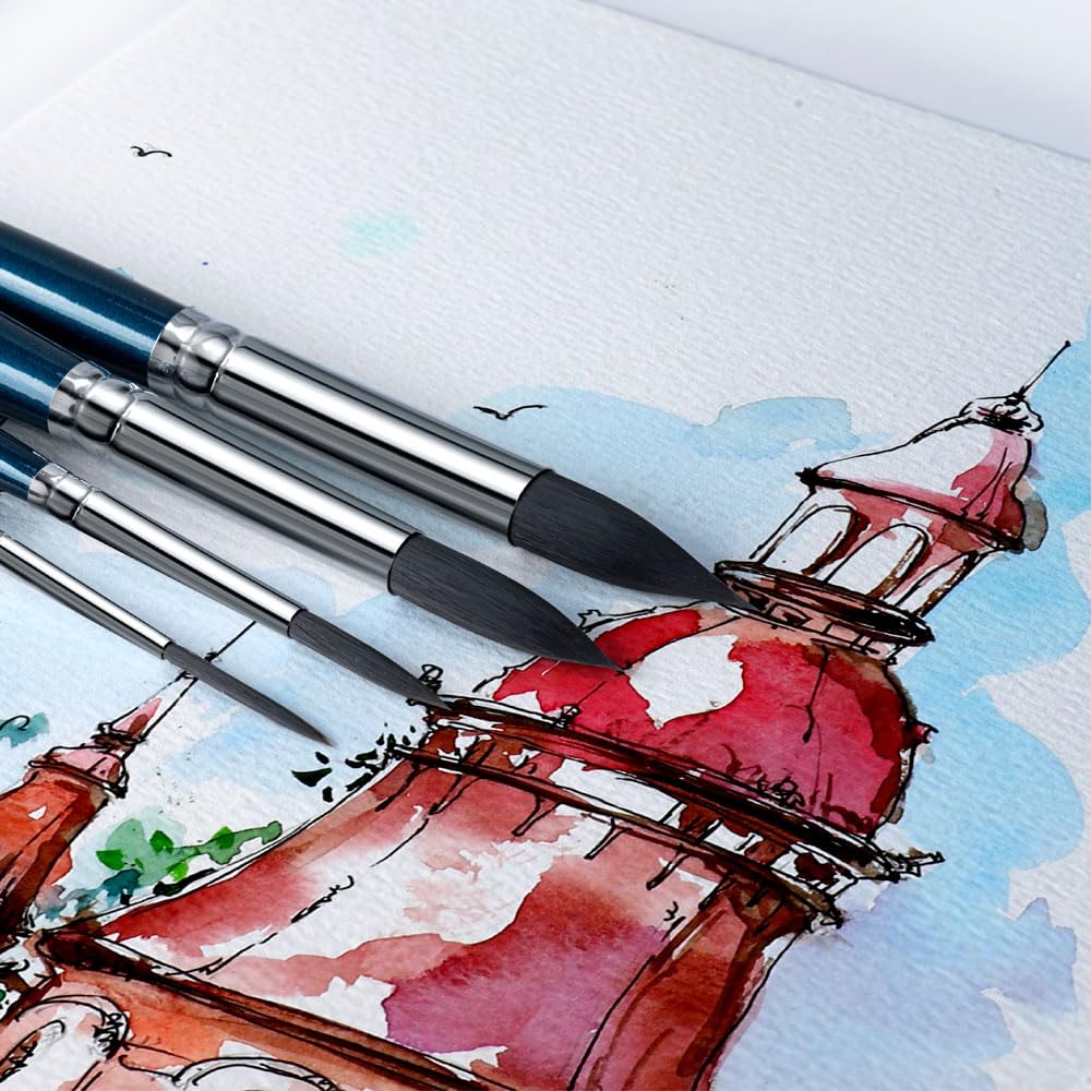 Transon 10pcs Natural Watercolor Paint Brush Set Professional for Watercolor Acrylic Ink Gouache