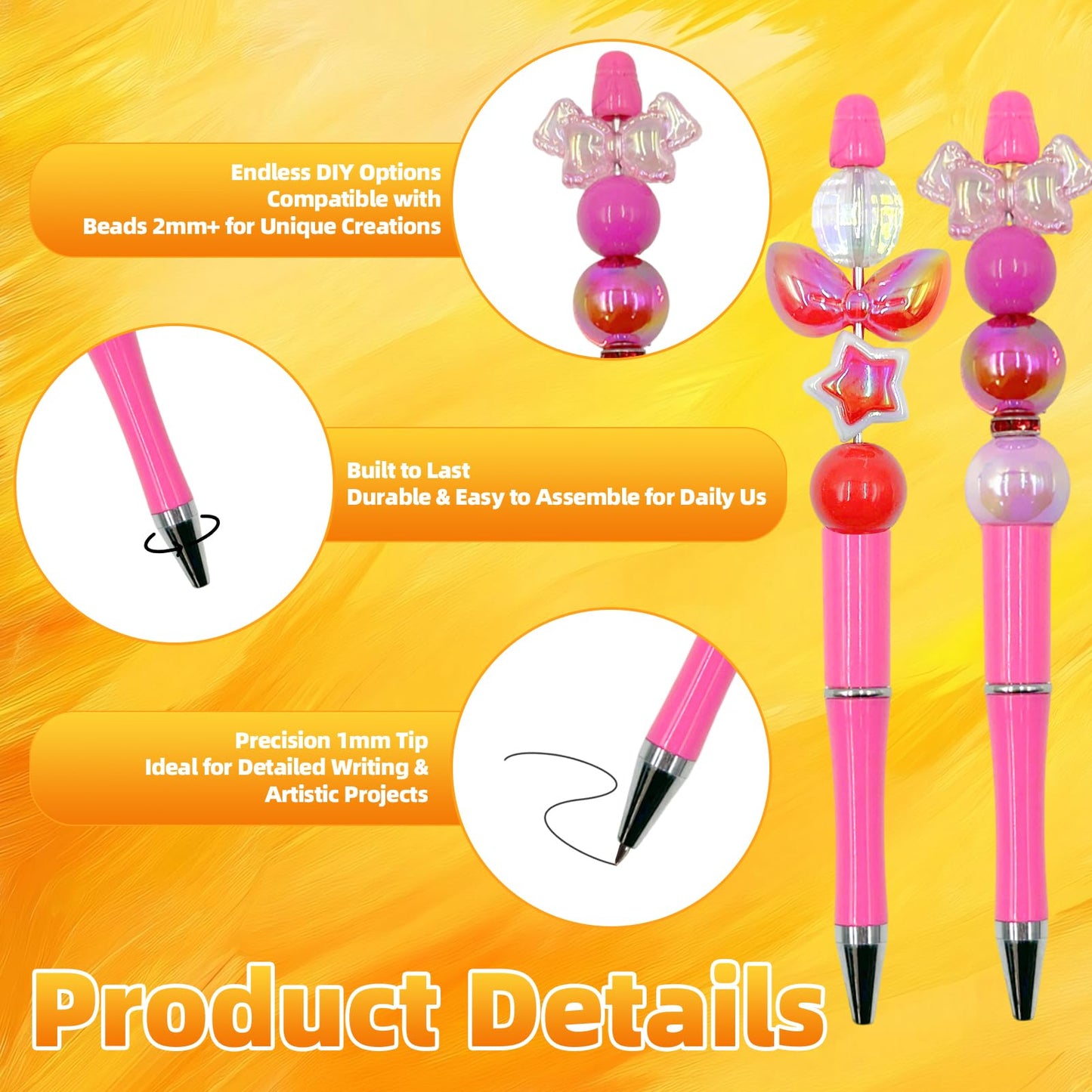 210 Pieces DIY Beadable Pen Bulk Kit – 70PCS Ballpoint Pen with Refills & Bags – Perfect for Beads