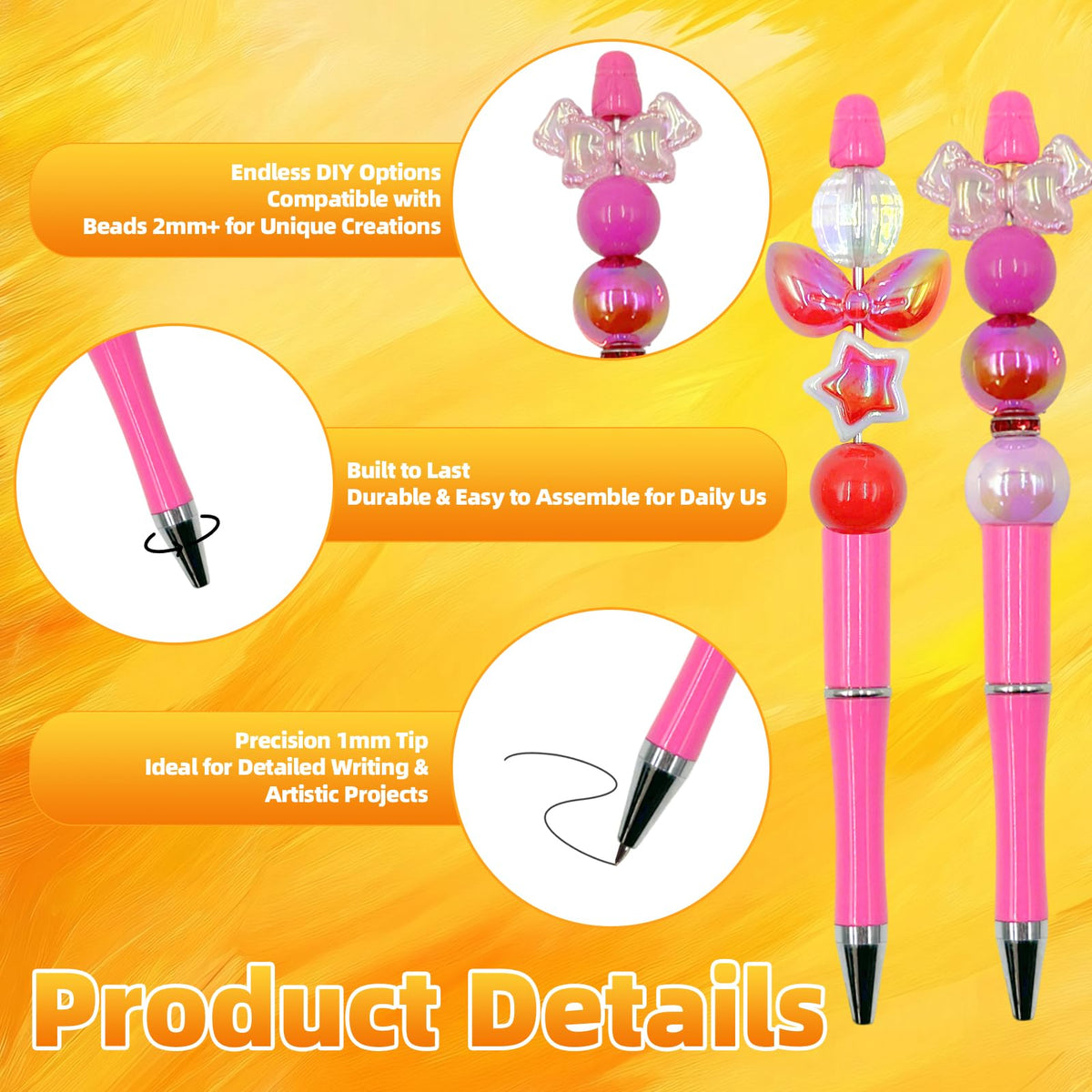 210 Pieces DIY Beadable Pen Bulk Kit – 70PCS Ballpoint Pen with Refills & Bags – Perfect for Beads