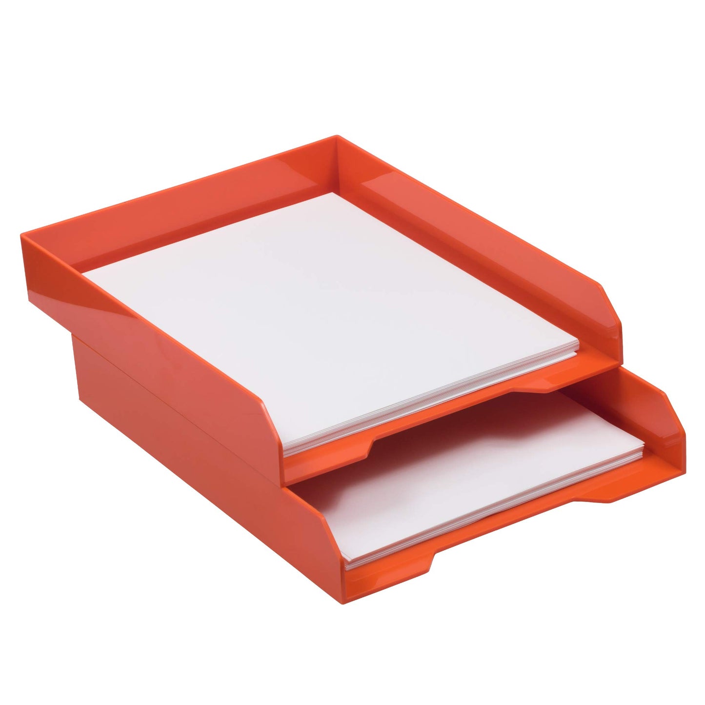 JAM PAPER Stackable Paper Trays - Orange - Desktop Document, Letter, & File Organizer Tray - 2/Pack