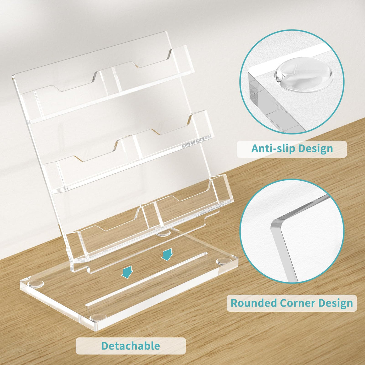 HIIMIEI Business Card Holder Desk, Acrylic Business Card Display, 3 Tier Clear Business Card Stand