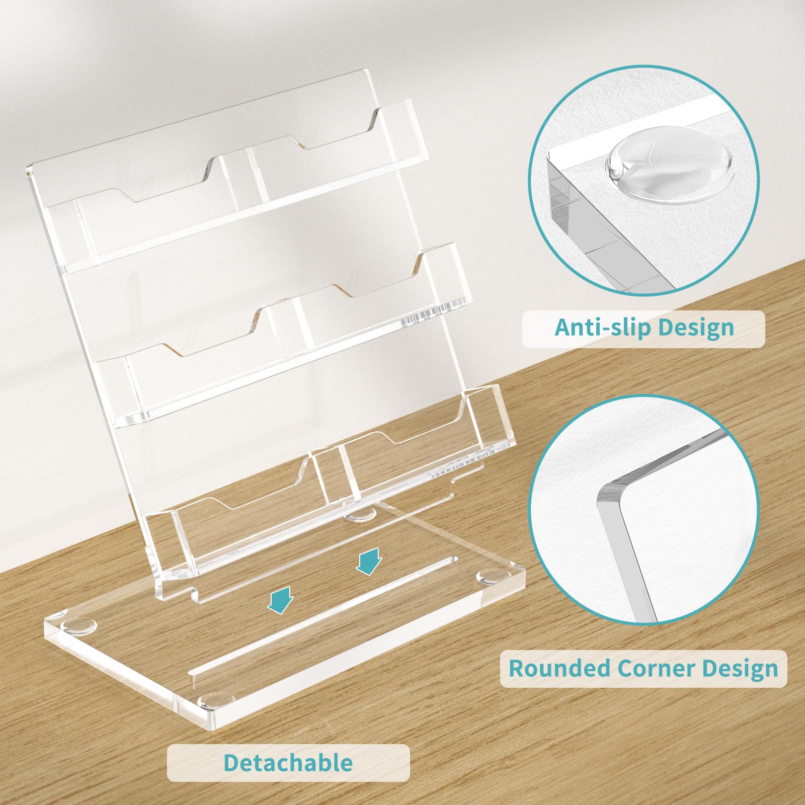 HIIMIEI Business Card Holder Desk, Acrylic Business Card Display, 3 Tier Clear Business Card Stand